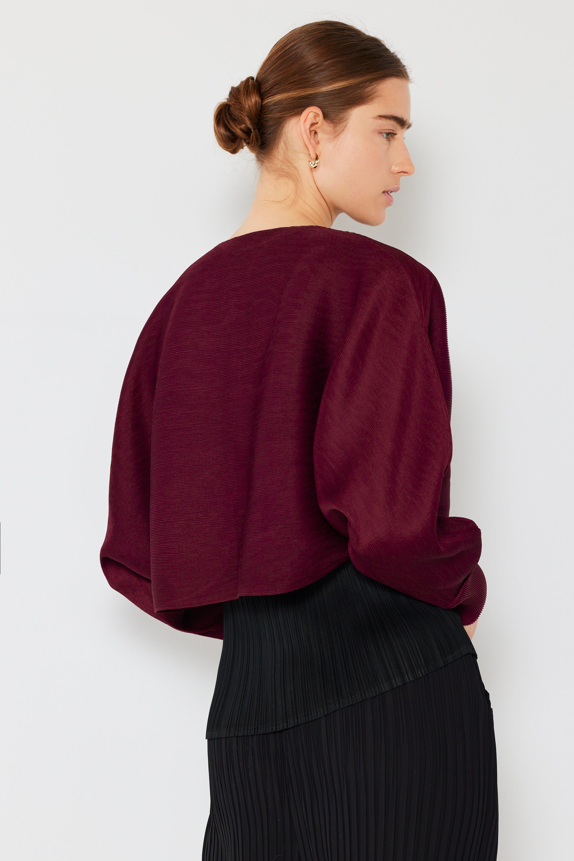 Pleated Puff Sleeve Bolero Jacket - J04sr_wine