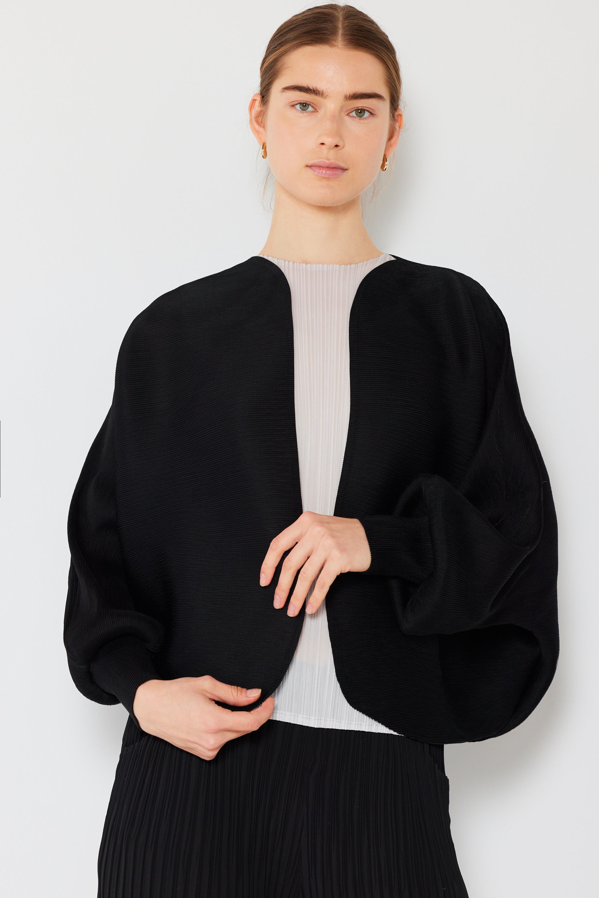 Pleated Puff Sleeve Bolero Jacket - J04sr_black