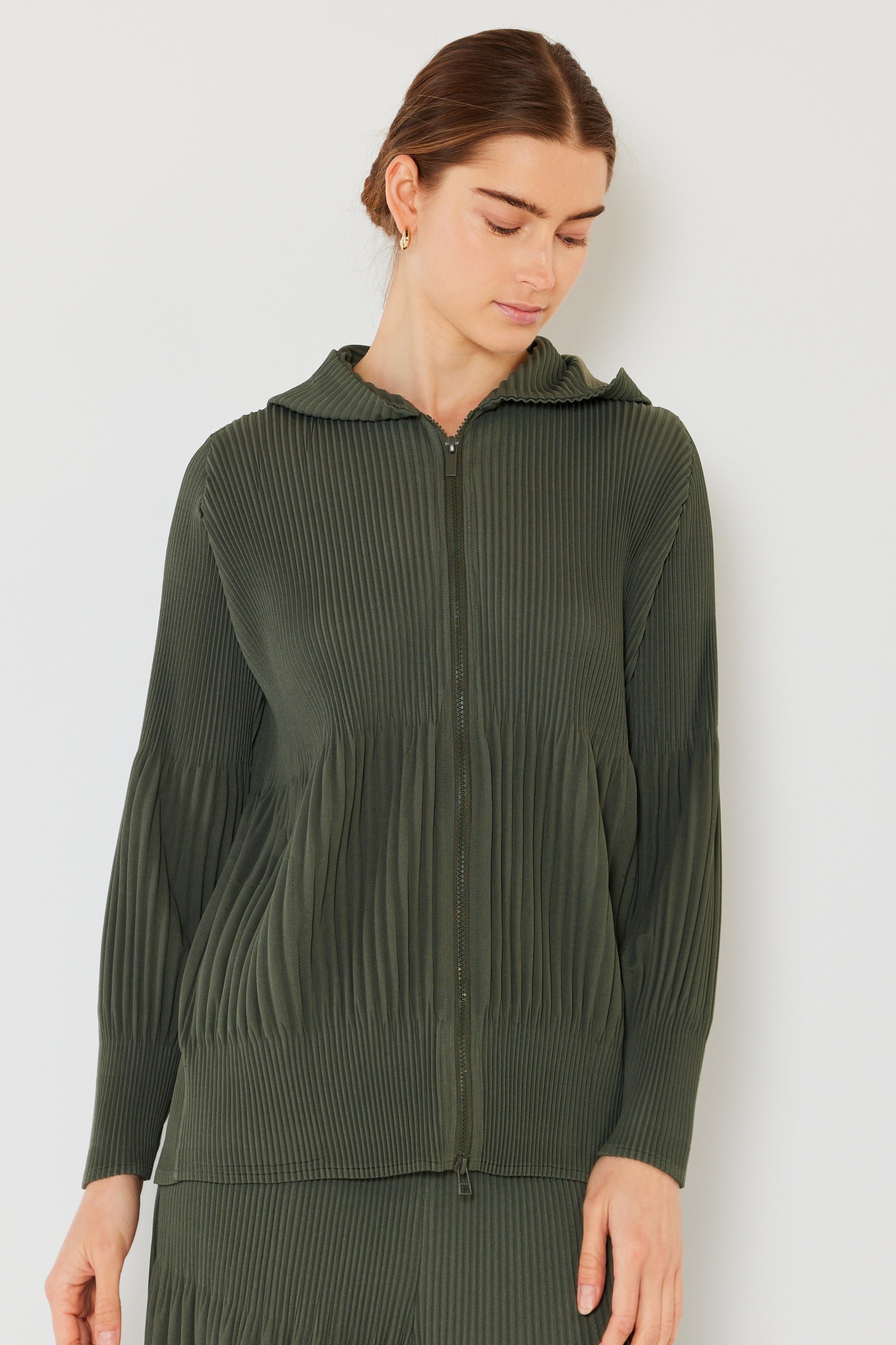 Pleated Unisex Plisse Jacket W/2 Way Zipper - J05hd_army Green