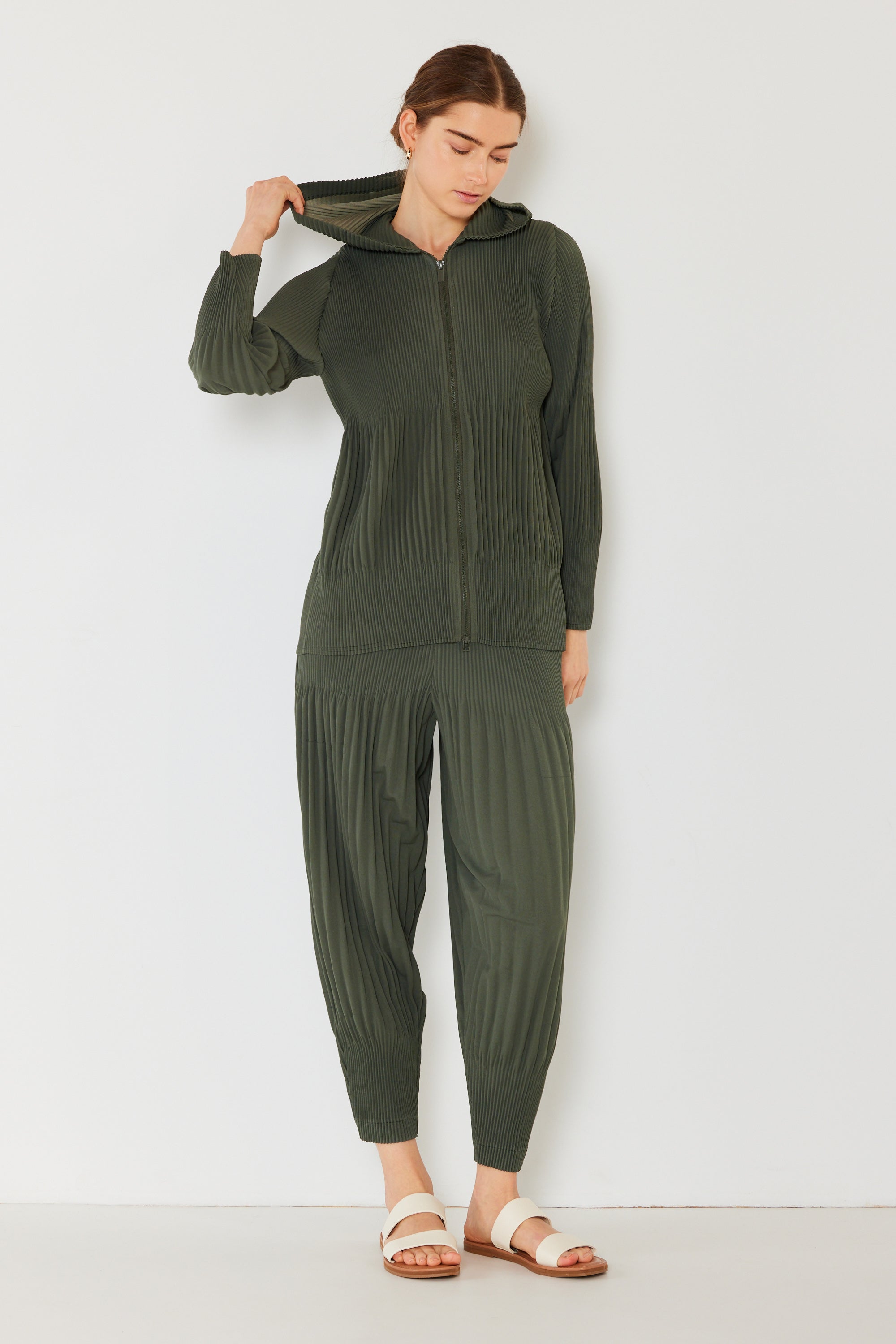 Pleated Unisex Plisse Pants - P05ad_army Green