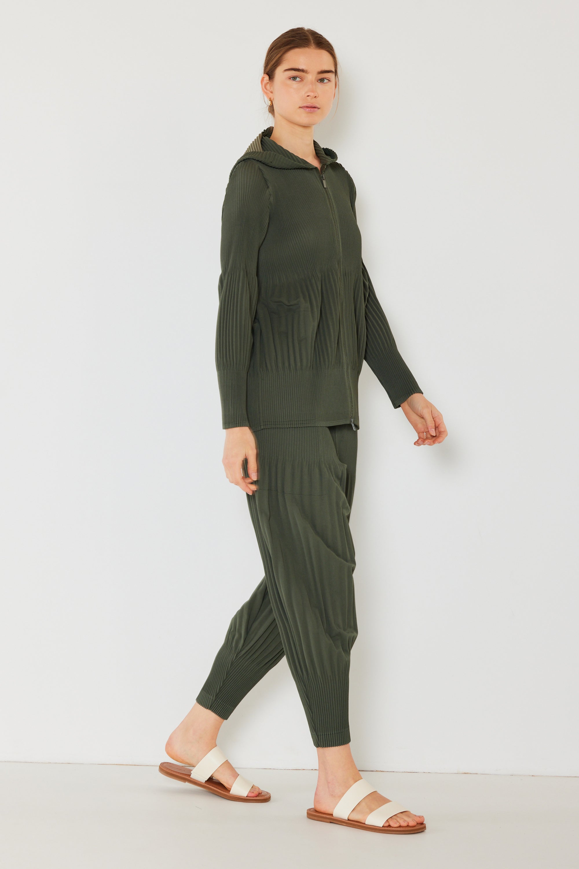 Pleated Unisex Plisse Pants - P05ad_army Green
