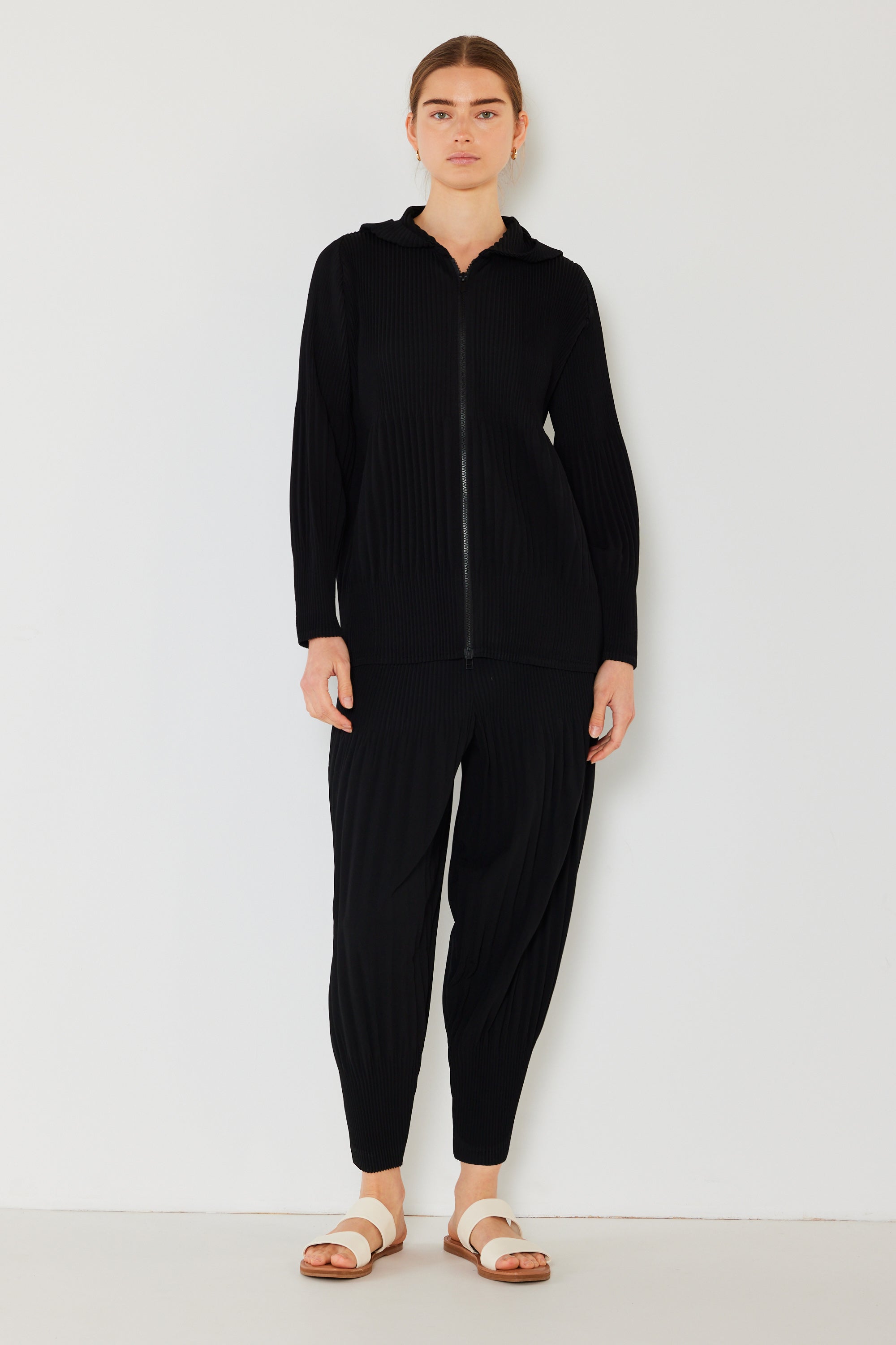 Pleated Unisex Plisse Pants - P05ad_black