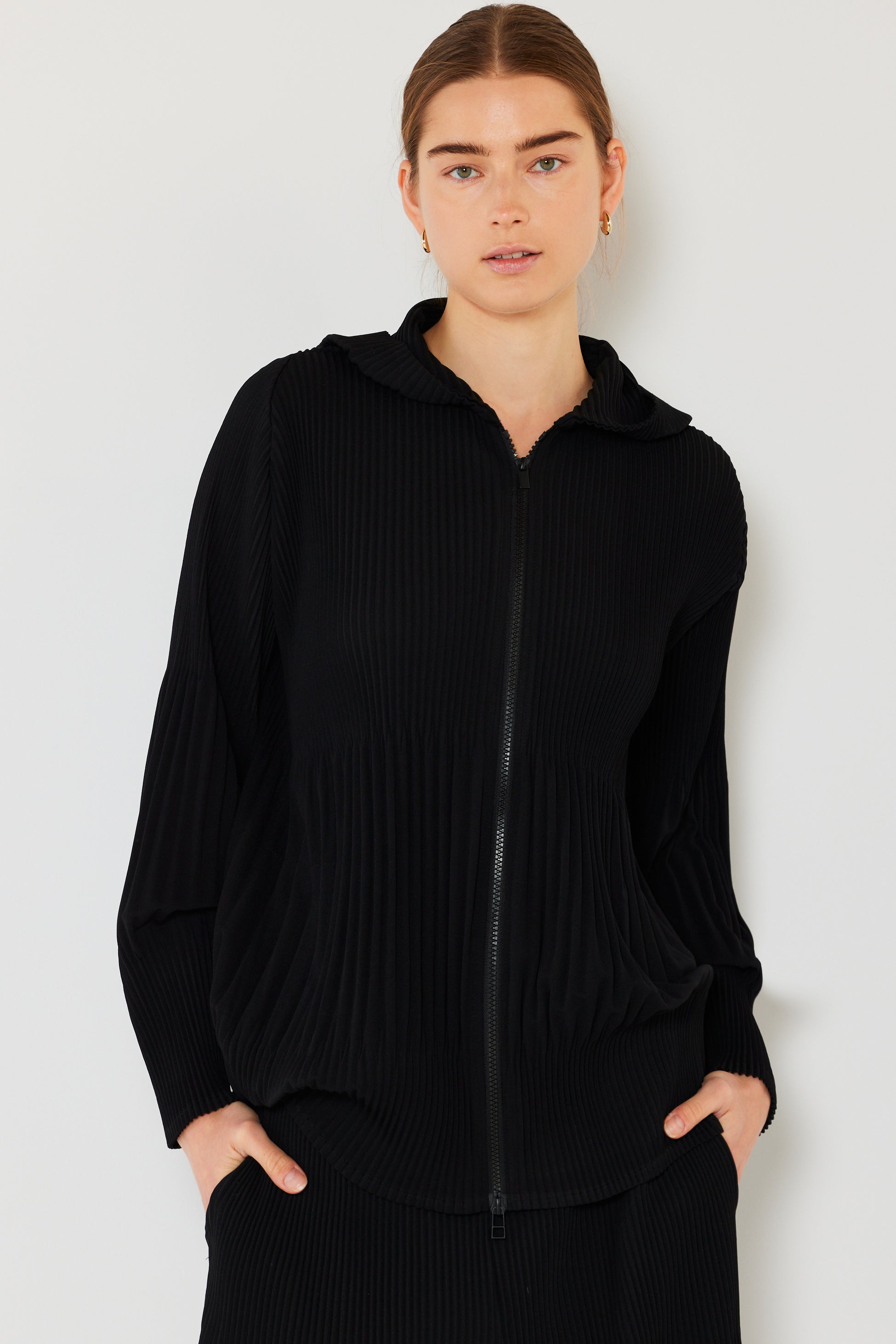 Pleated Unisex Plisse Jacket W/2 Way Zipper - J05hd_black