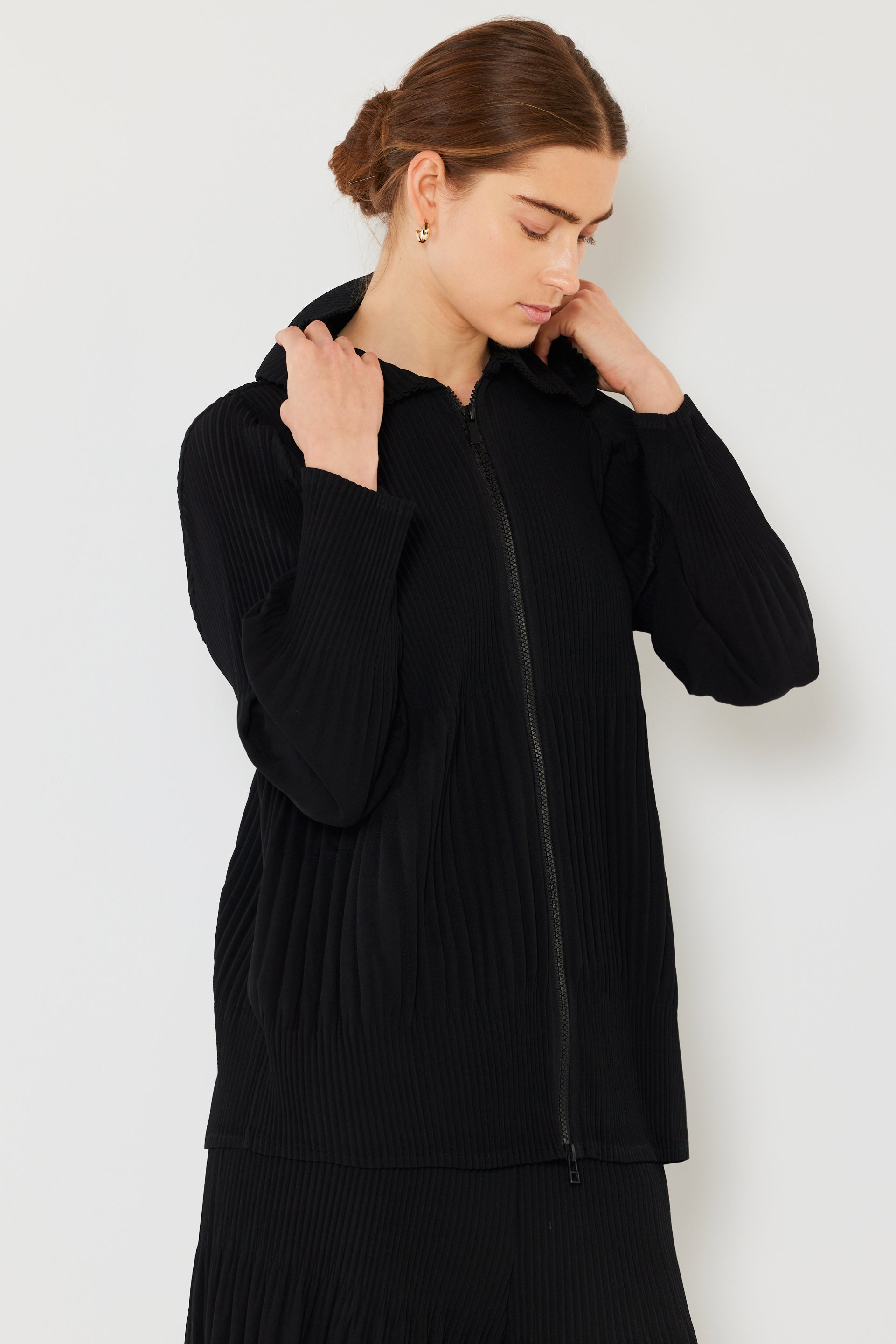 Pleated Unisex Plisse Jacket W/2 Way Zipper - J05hd_black
