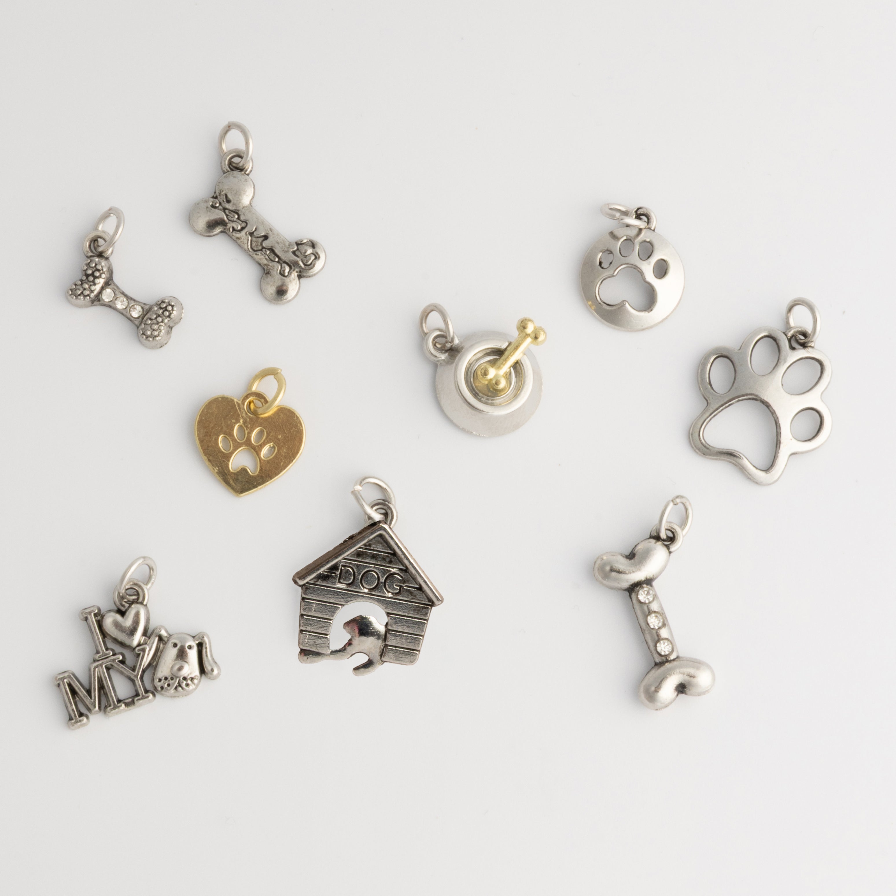 Silver And Gold Mixed Metals Dog-themed 9pc Charm Set