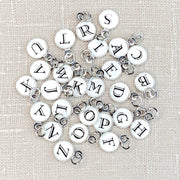 Silver Round White With Black Letters Alphabet Charms 26pc Set