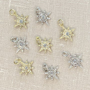 Gold And Silver Pave Crystal Starbursts Charm Set Of 8