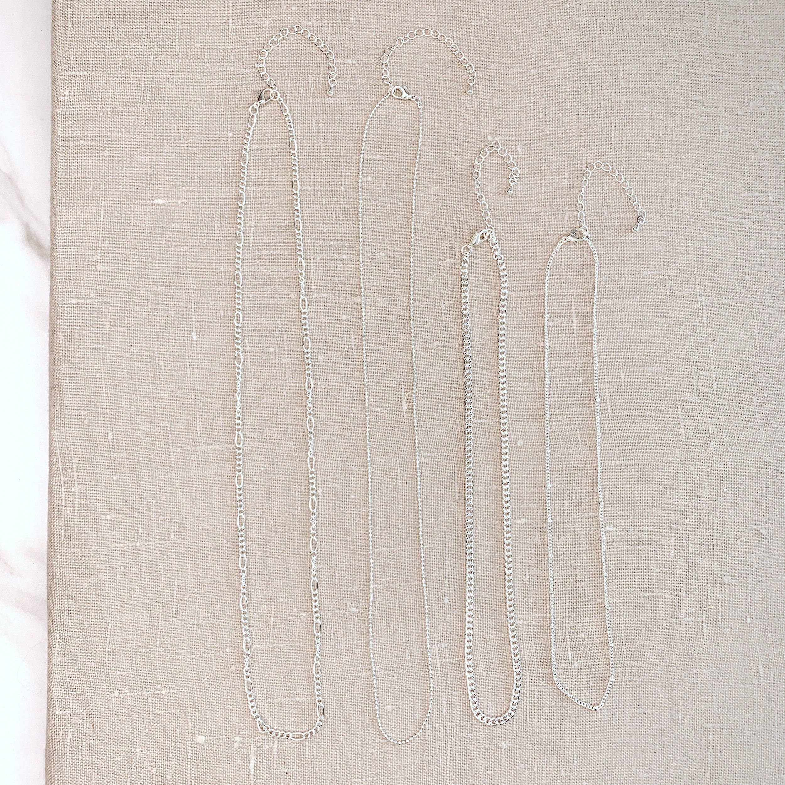 Silver Multi Chain Necklaces 4pc Set