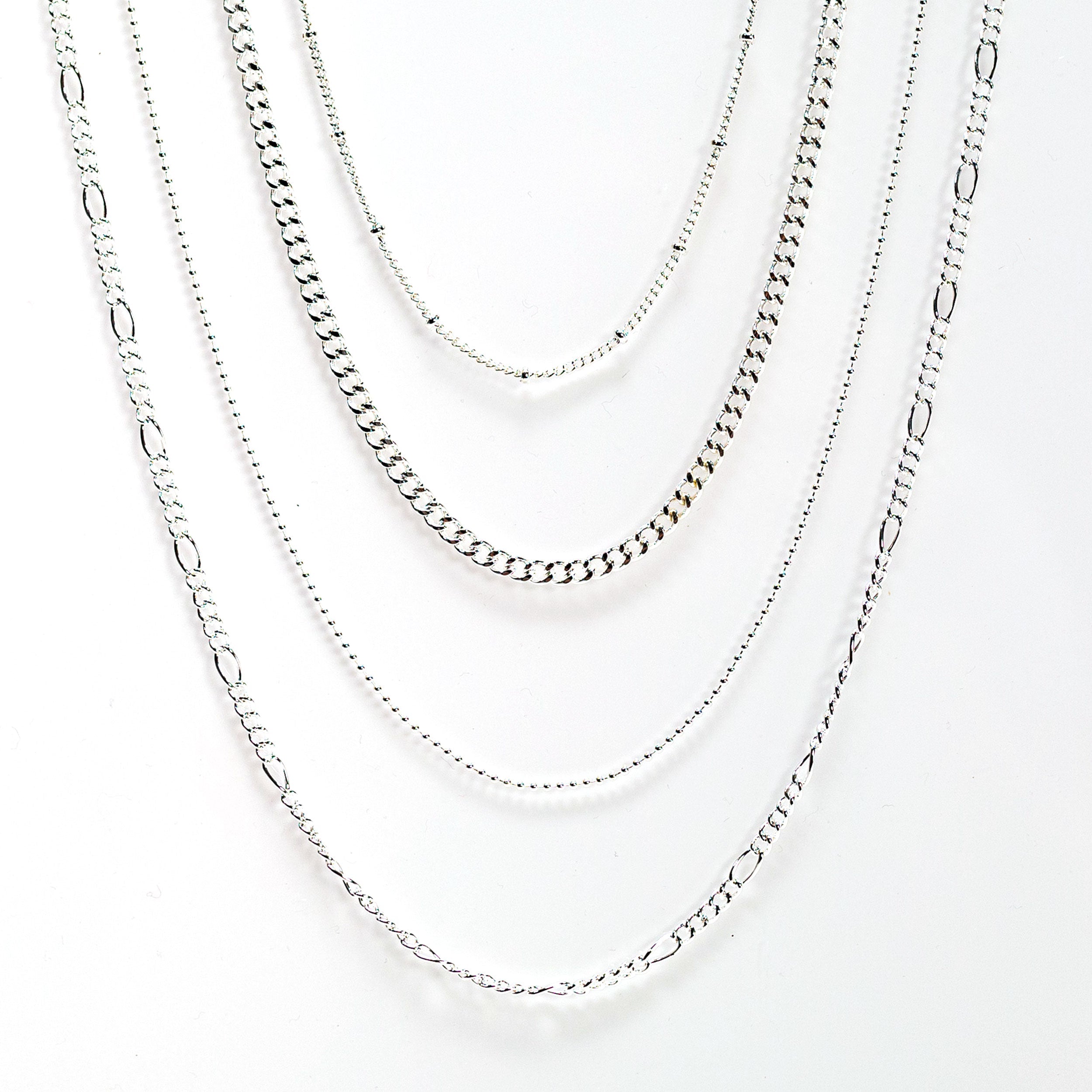 Silver Multi Chain Necklaces 4pc Set