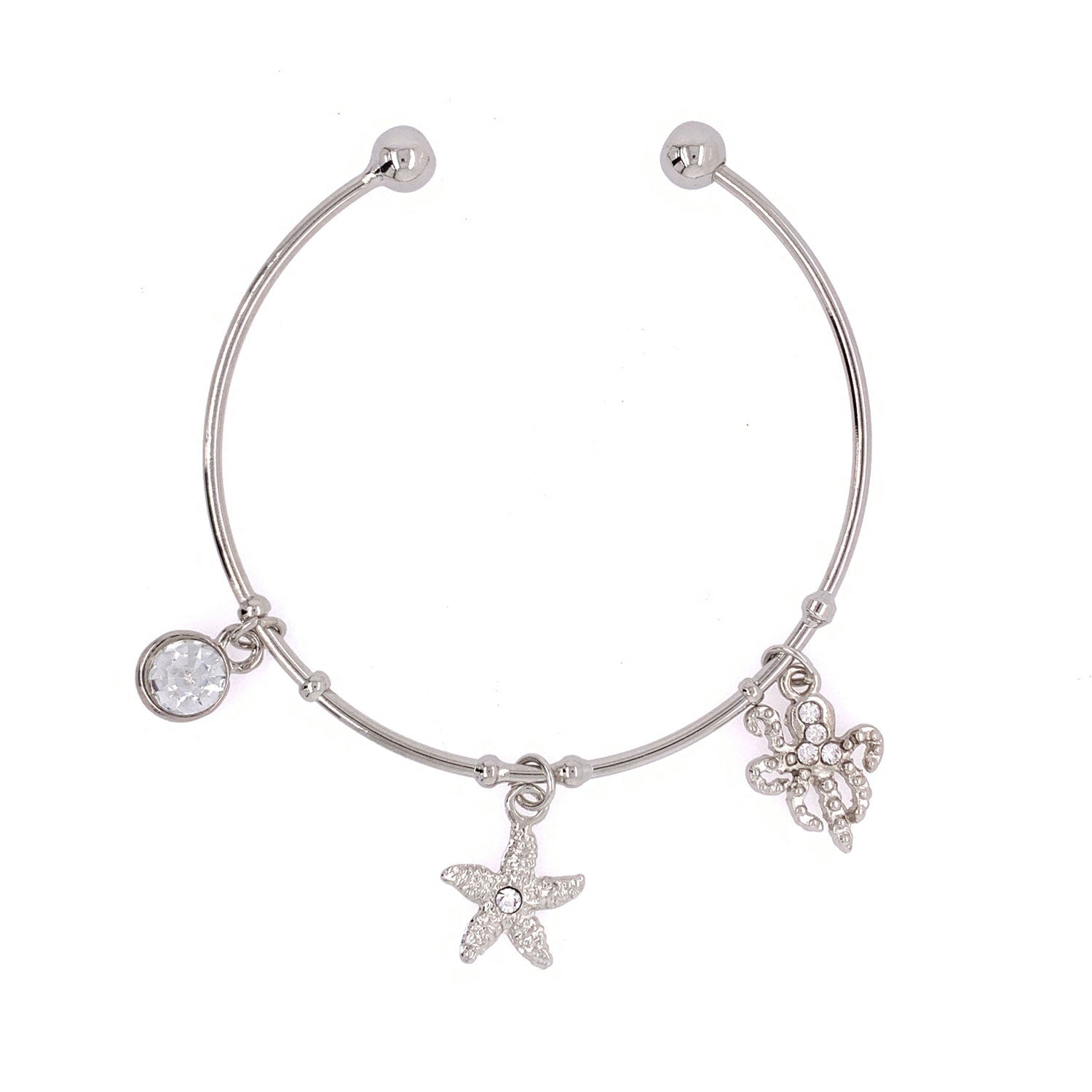 Silver Bangle Bracelet With 3 Charms