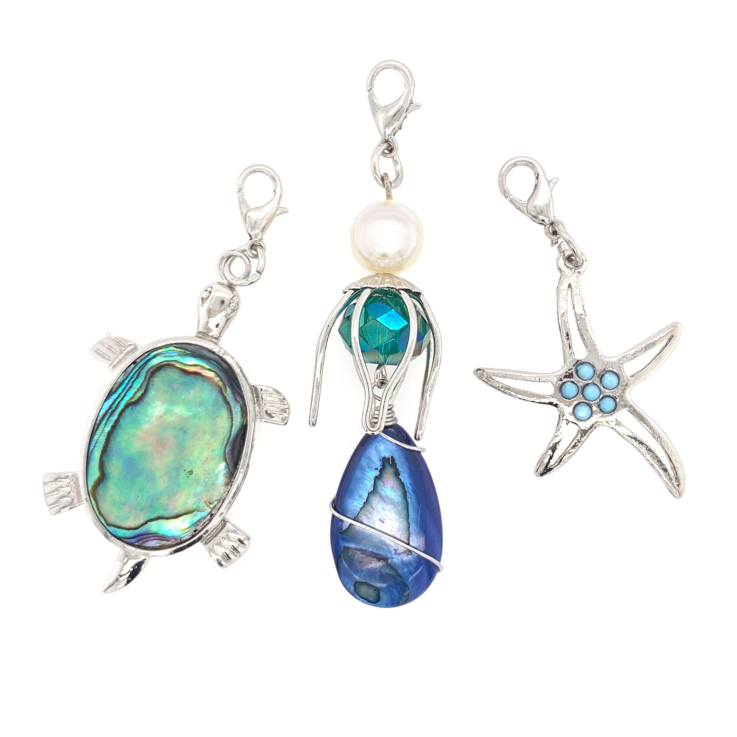 Ocean Blues Charms In Silver 3pc Set