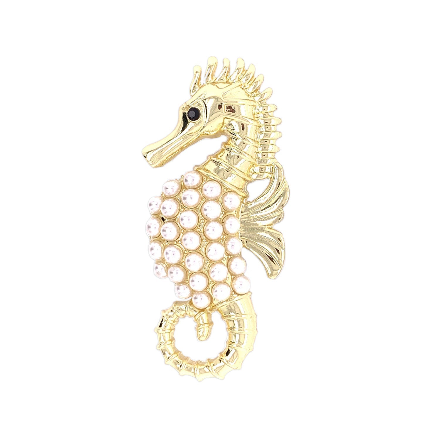 Seahorse And Pearls Gold Brooch