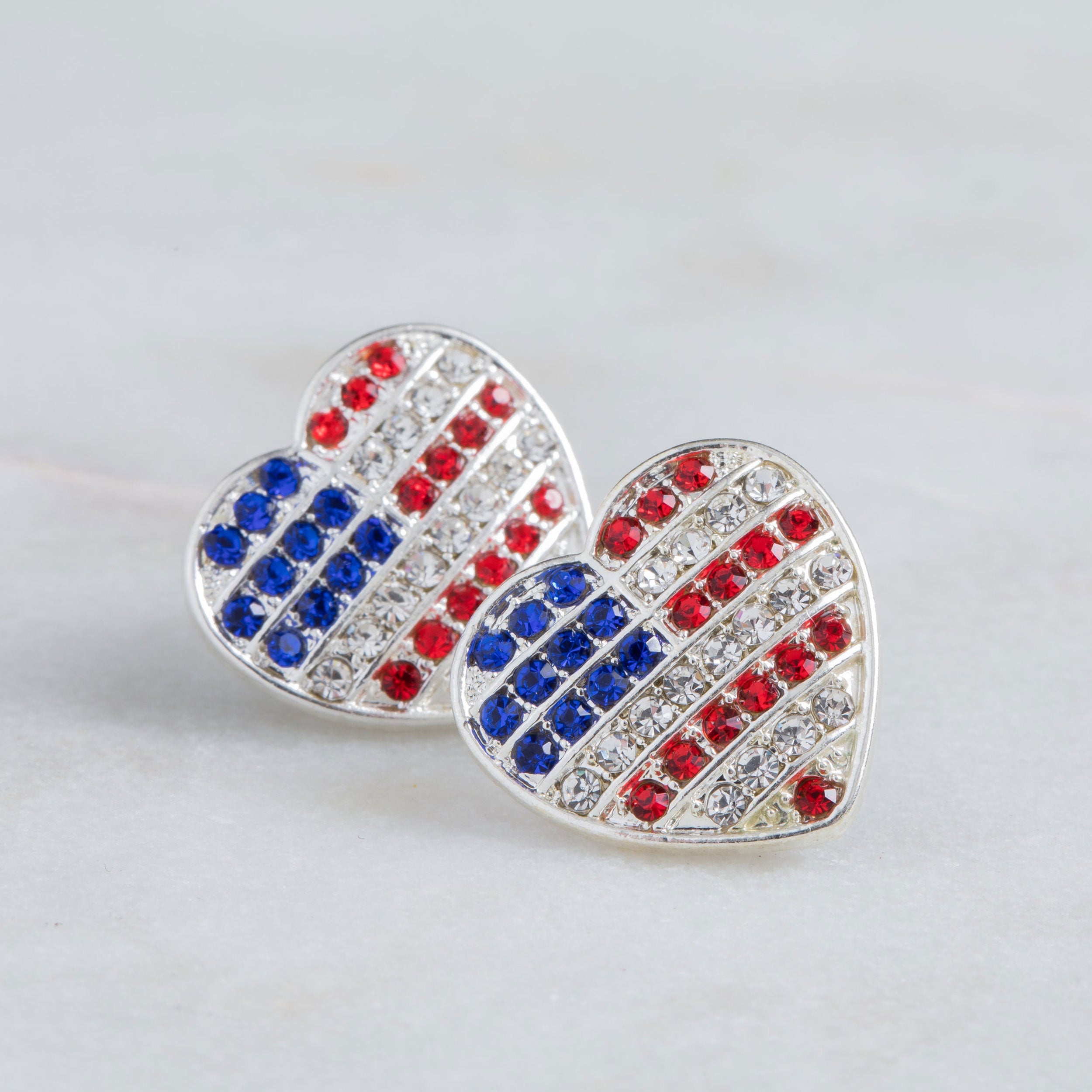 American Flag Rhinestone Earrings, Two Pair
