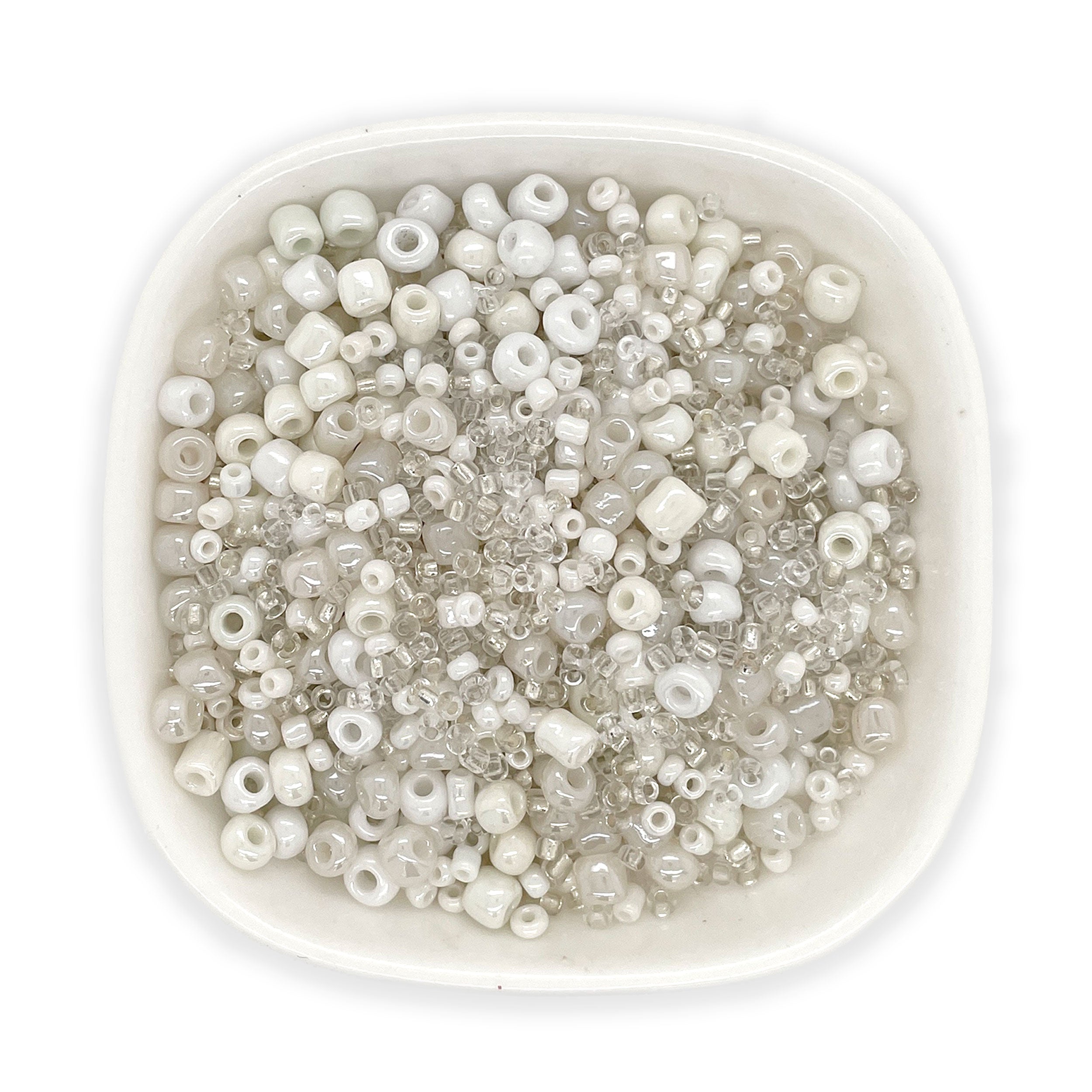 Mixed Seed Bead Assortment, Clear/white 60gm