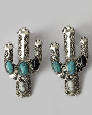 Silver Cactus With Stones Earrings Coastal Cowgirl