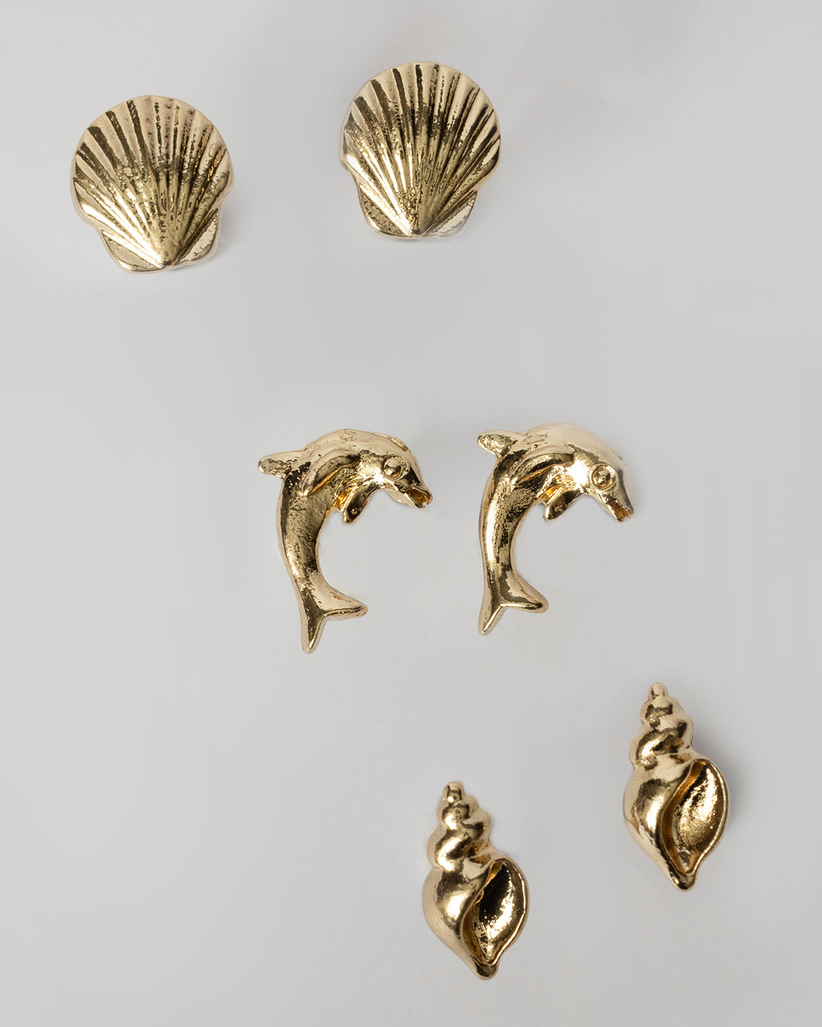 Gold Shells And Dolphin Beachy Stud Set Coastal Cowgirl