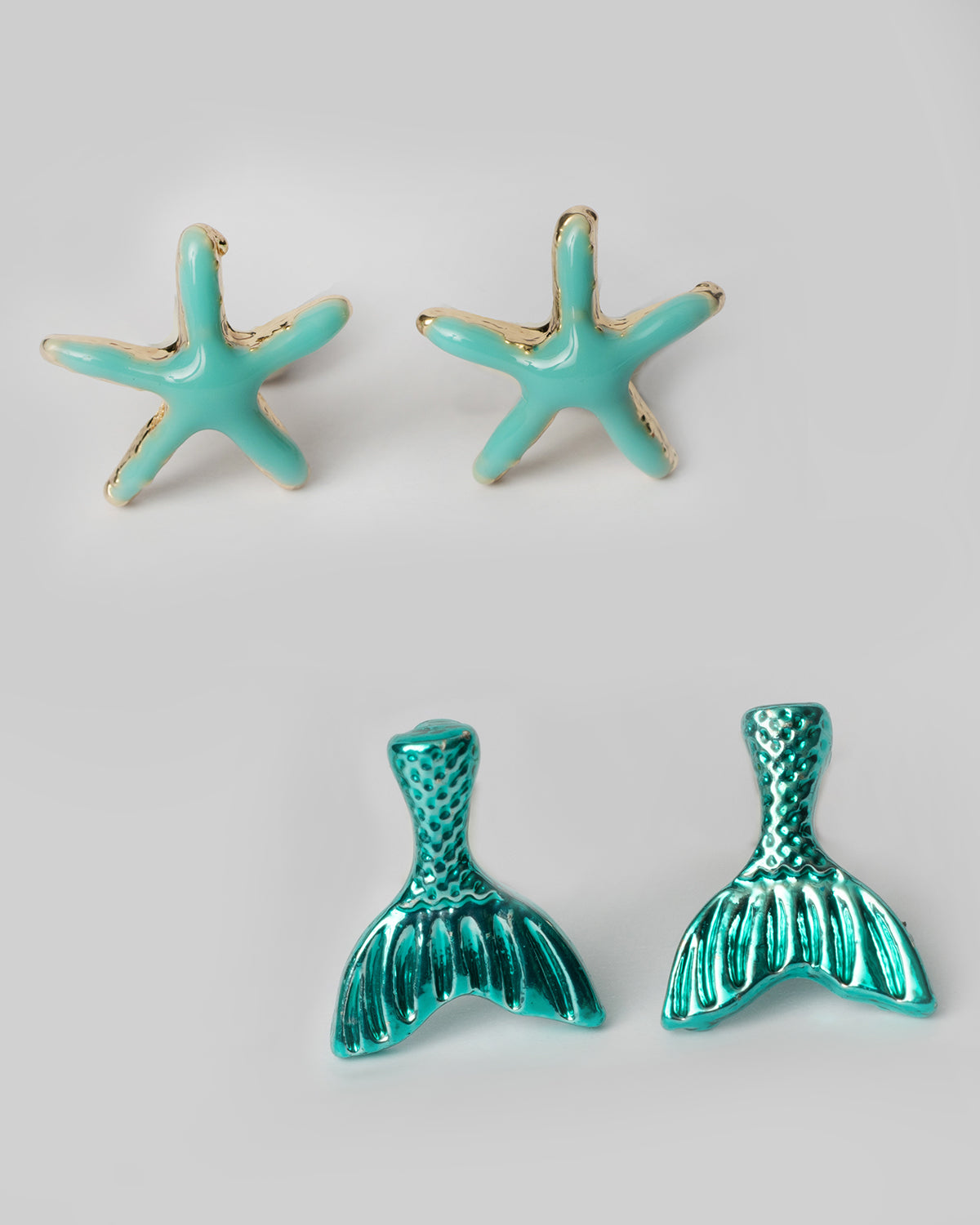 Beachy Turquoise Starfish And Mermaid Tail Ocean Stud Set Coastal Cowgirl