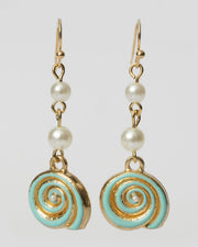 Gold Turquoise And Pearl Swirl Shell Earrings Coastal Cowgirl