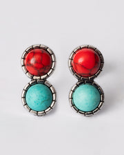 Coral And Turquoise Double Bezel Stud Earrings Coastal Cowgirl