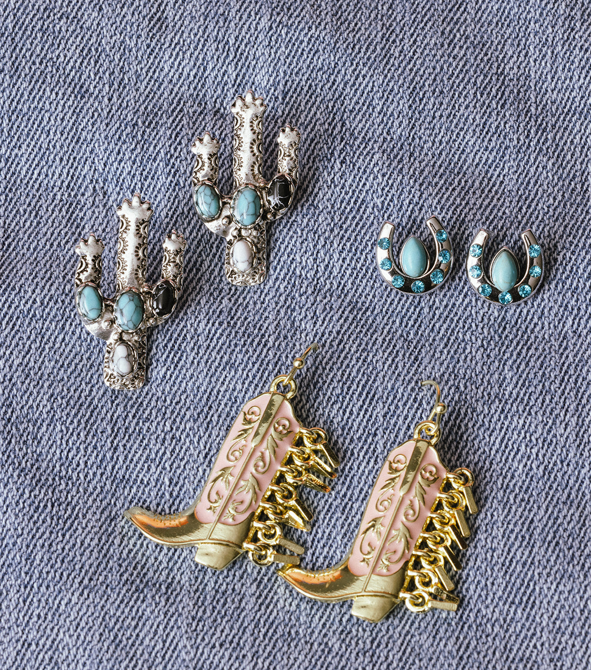 Lucky Horseshoe Turquoise Teardrop And Aqua Blue Crystal Stud Earrings Coastal Cowgirl