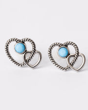 Double Heart And Turquoise Bezel Twisted Rope Stud Earrings Coastal Cowgirl.