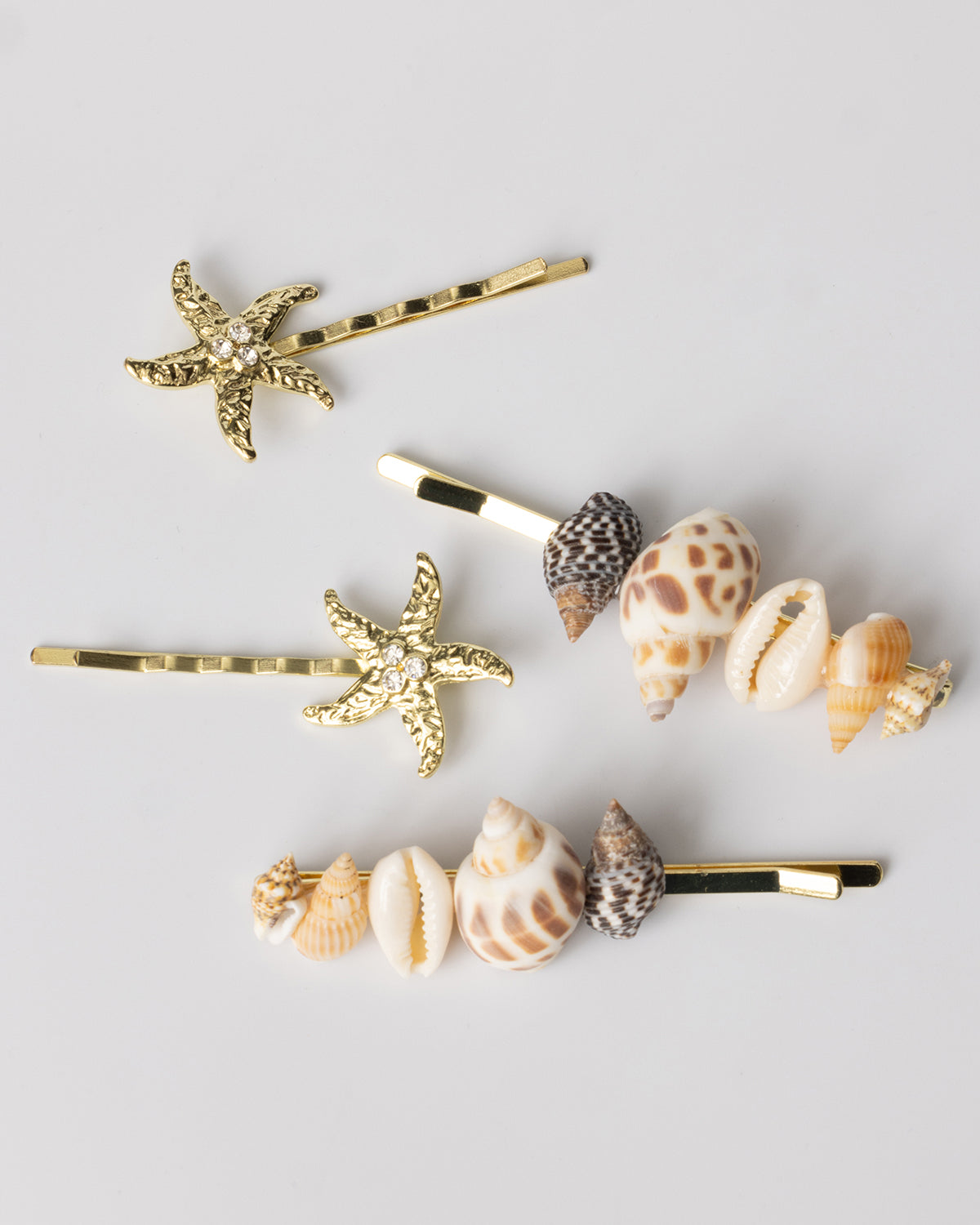 Gold And Crystal Starfish And Real Shell Hair Bobby Pins Coastal Cowgirl