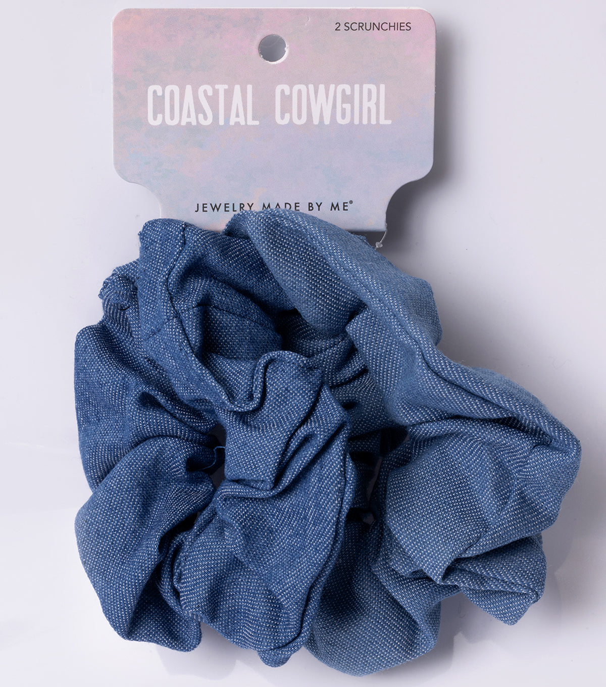 Set Of Two Denim Blue Hair Scrunchies Coastal Cowgirl