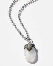 Moon Bezel Semiprecious Quartz Pendant On 28" Necklace Chain