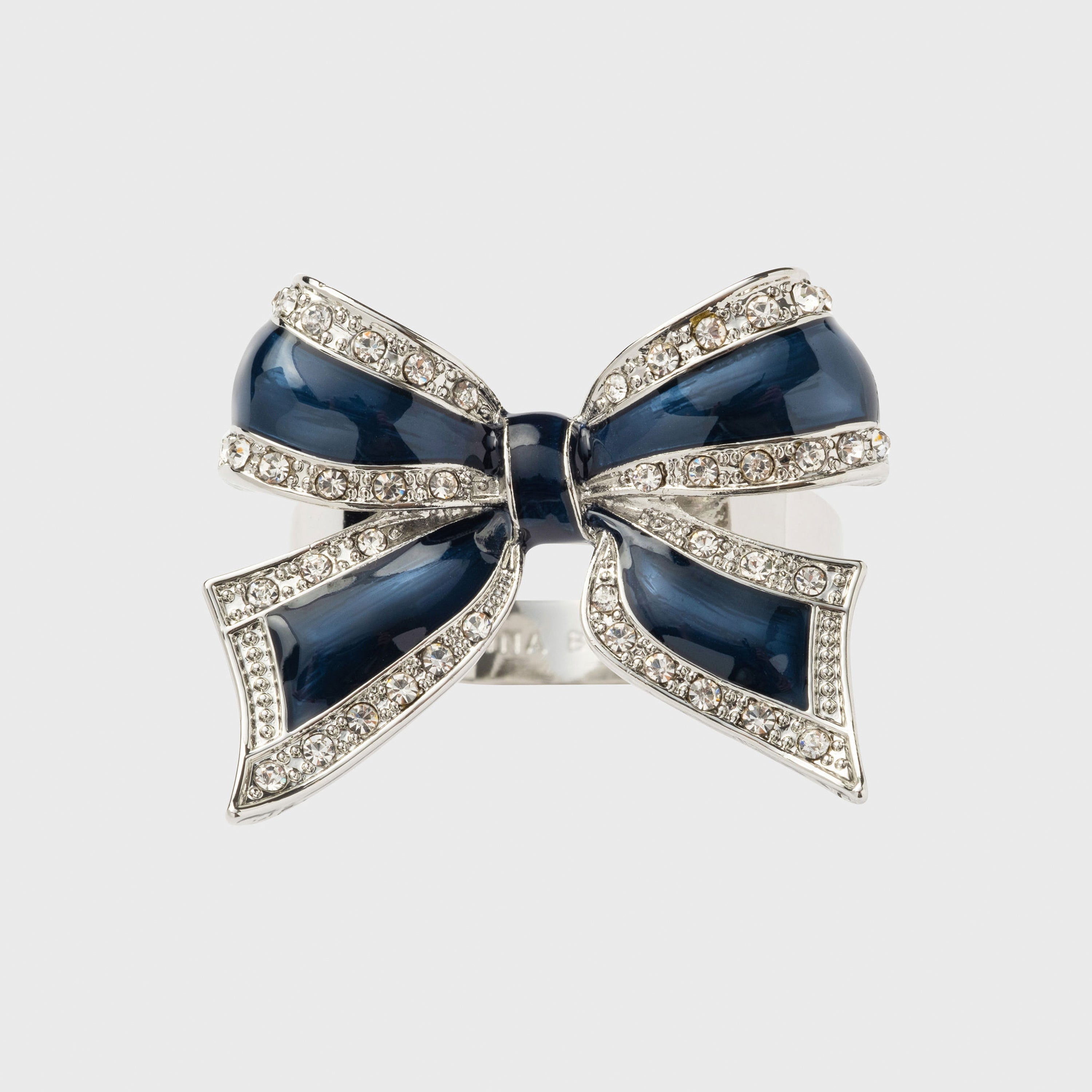 Enamel Bow Skinny Napkin Rings, Navy, Set Of Four