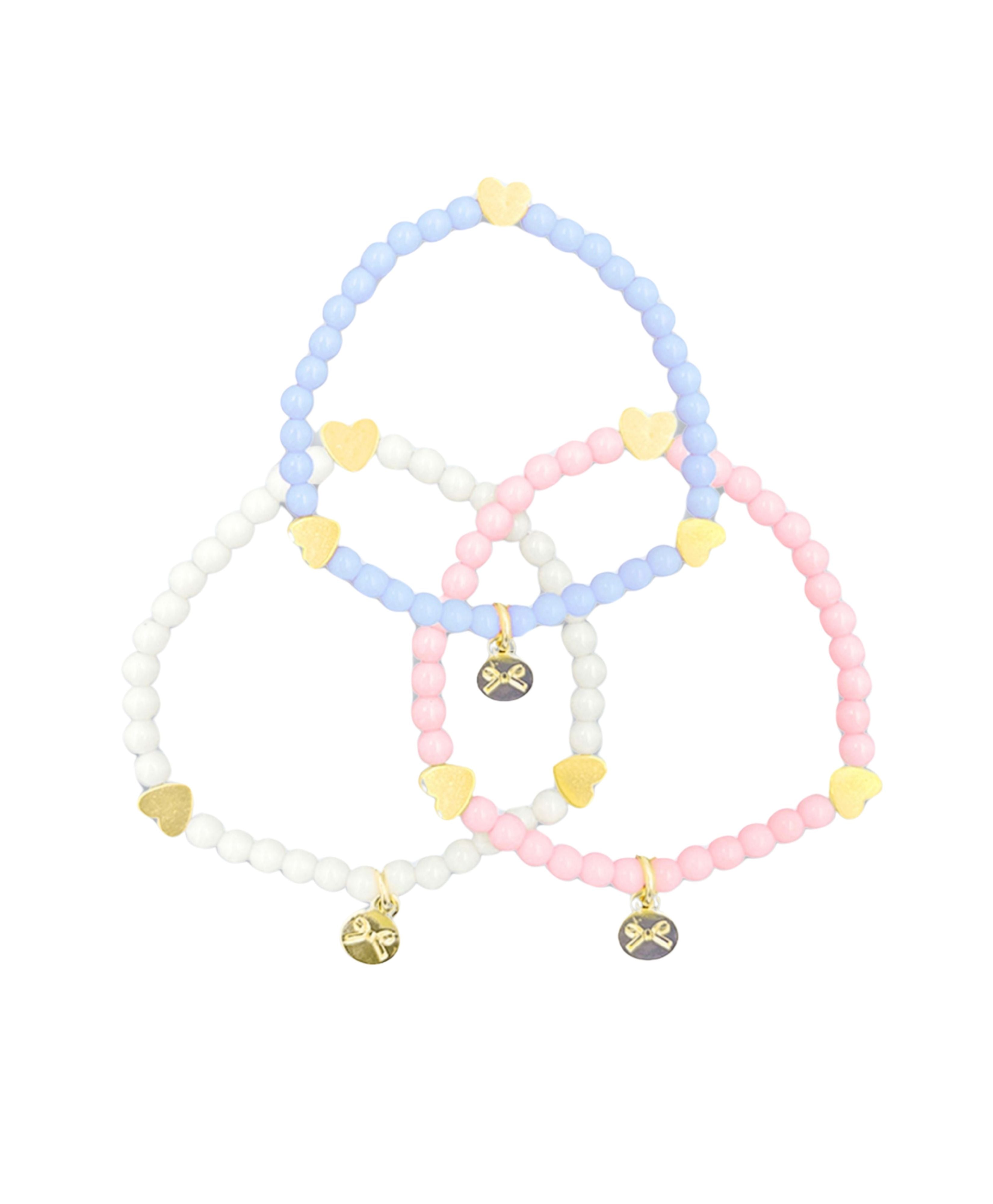Pink/white/blue Hearts Bracelet Gift Set