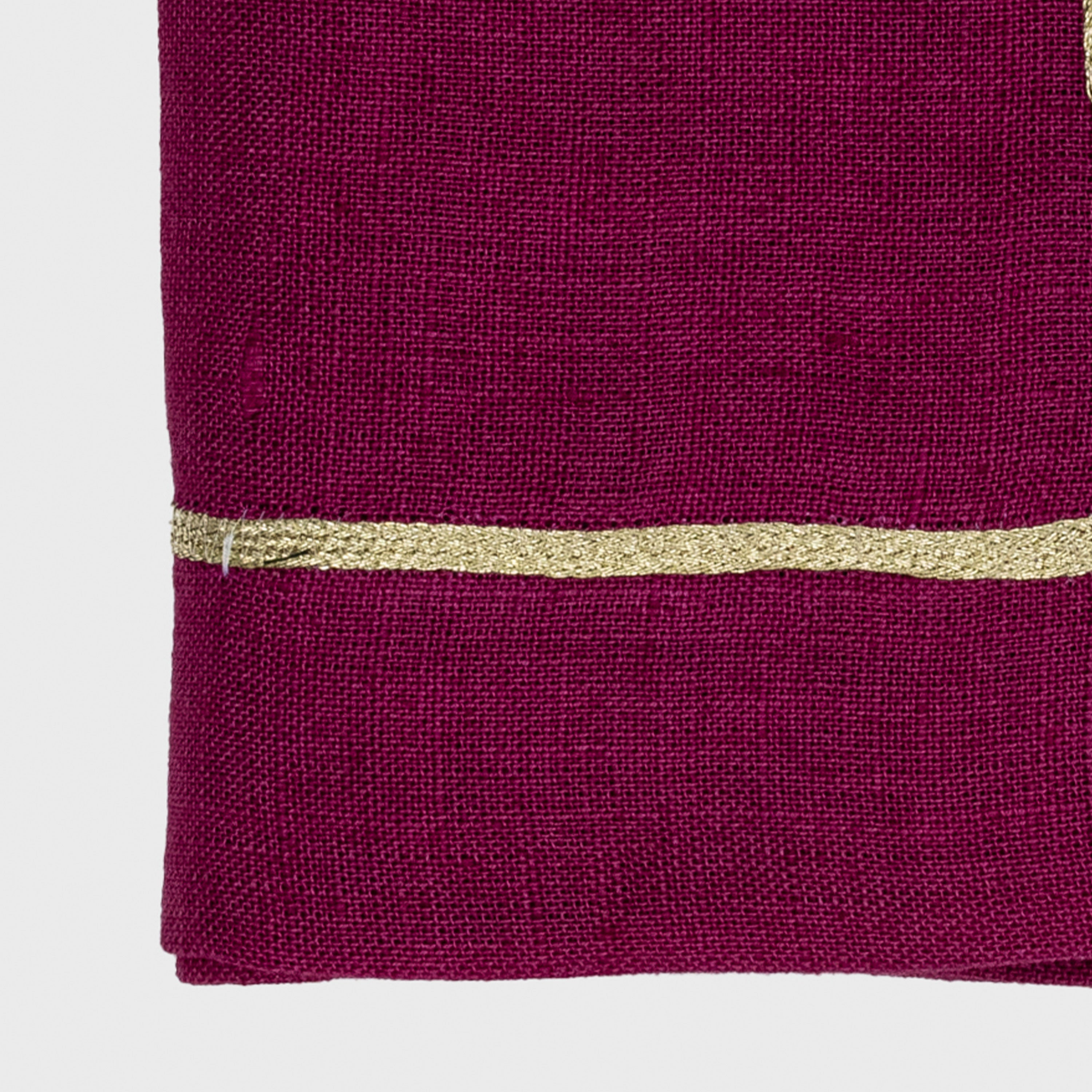 Gold Trim Dinner Napkins, Damson, Set Of Two