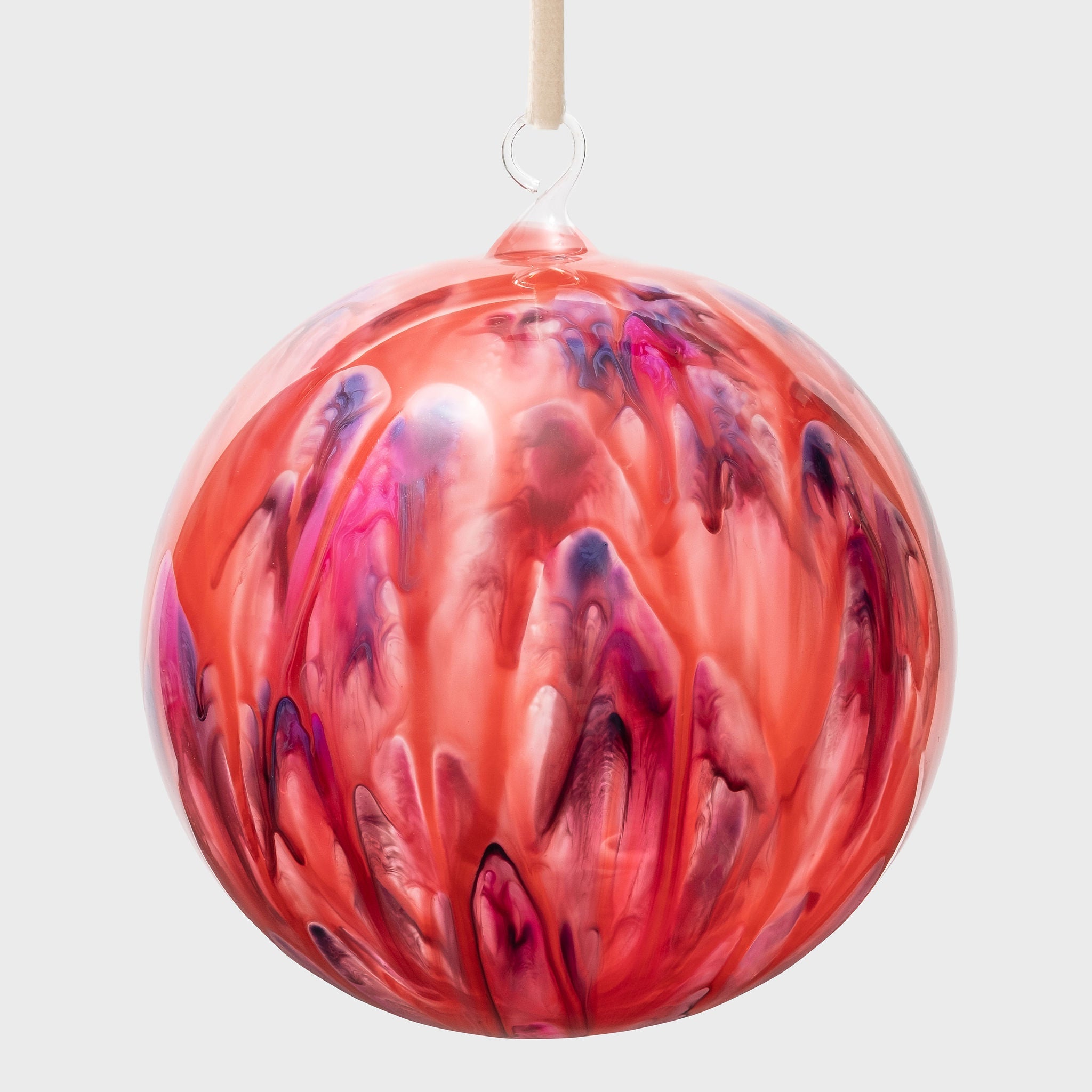 Feather Paint Large Glass Balls, Red, Set Of Two