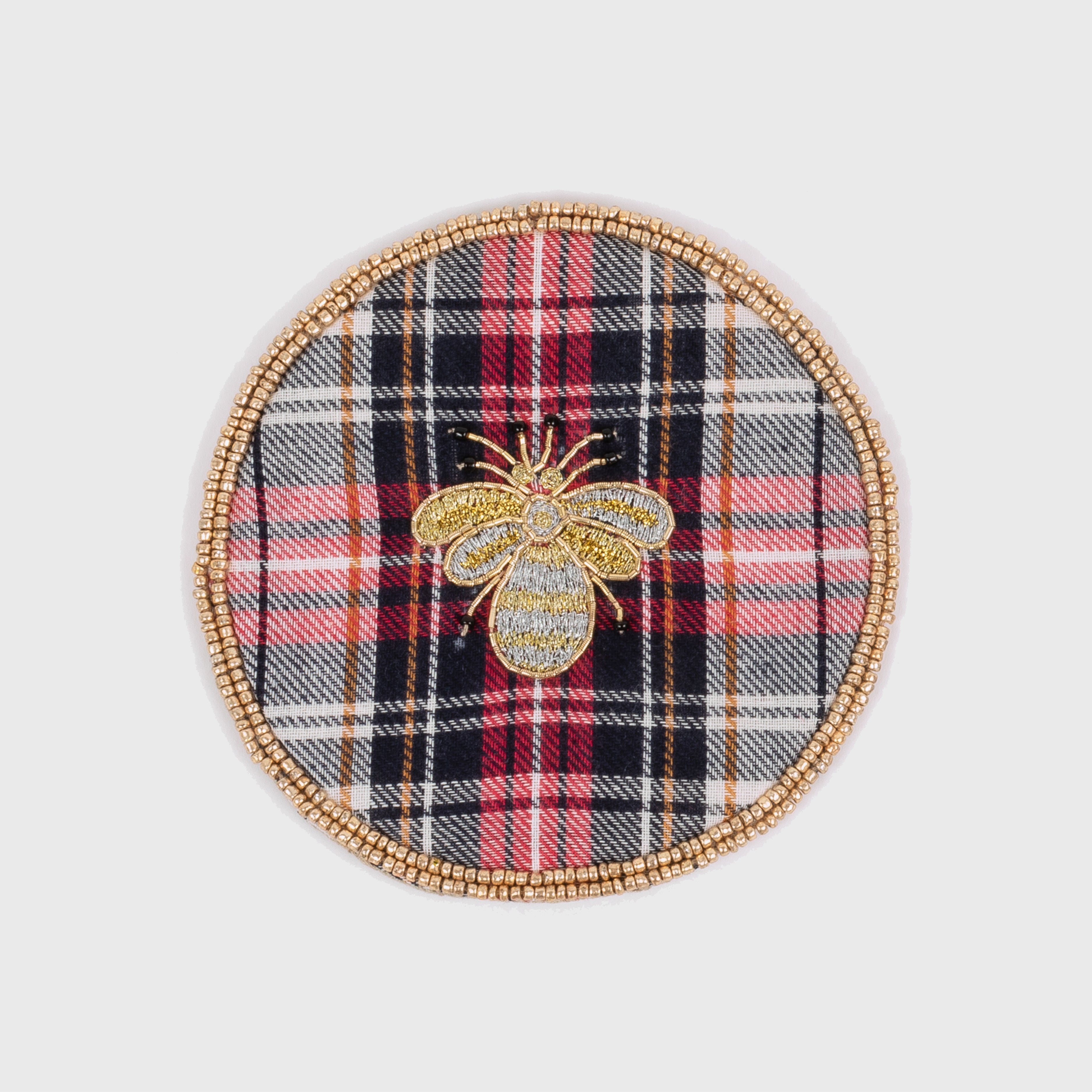 Embroidered Bee Plaid Coasters