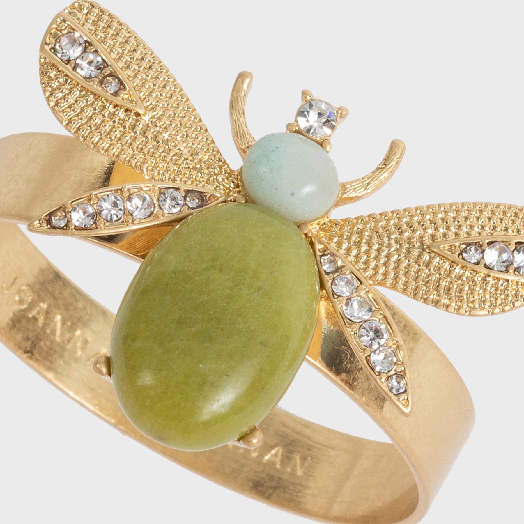 Etched Wing Bug Skinny Napkin Rings, Lemon Jasper, Set Of Four