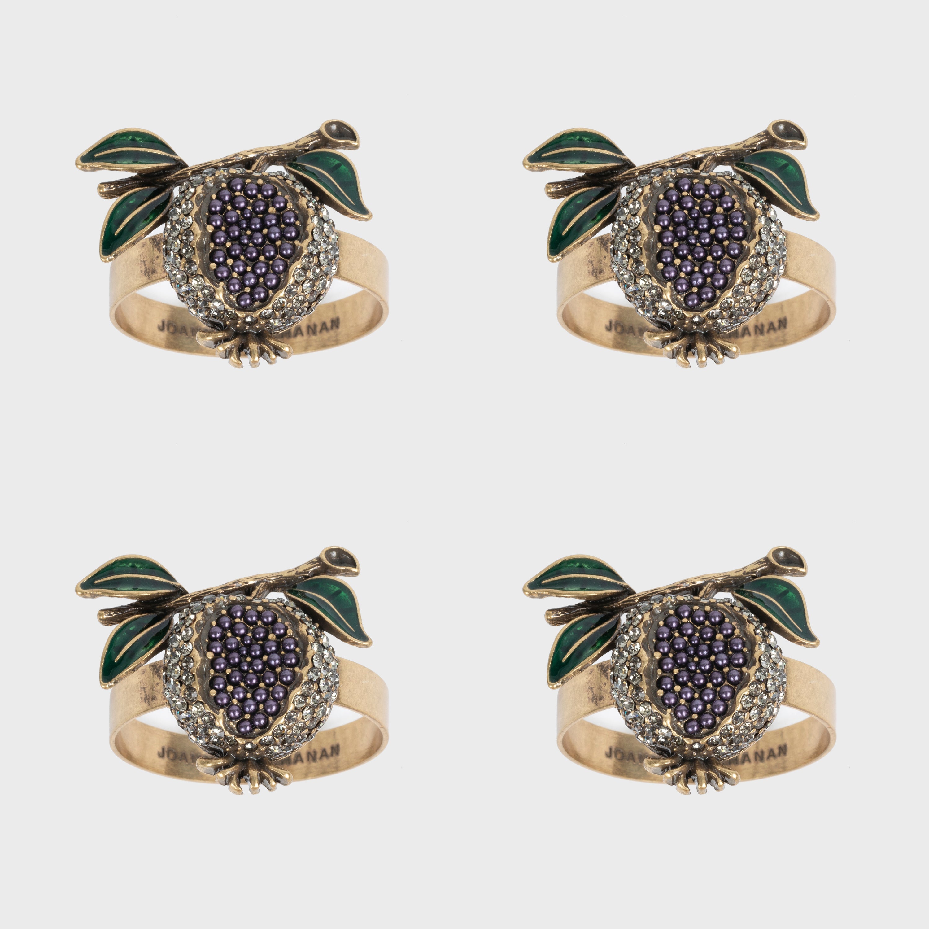 Pomegranate Skinny Napkin Rings, Set Of Four