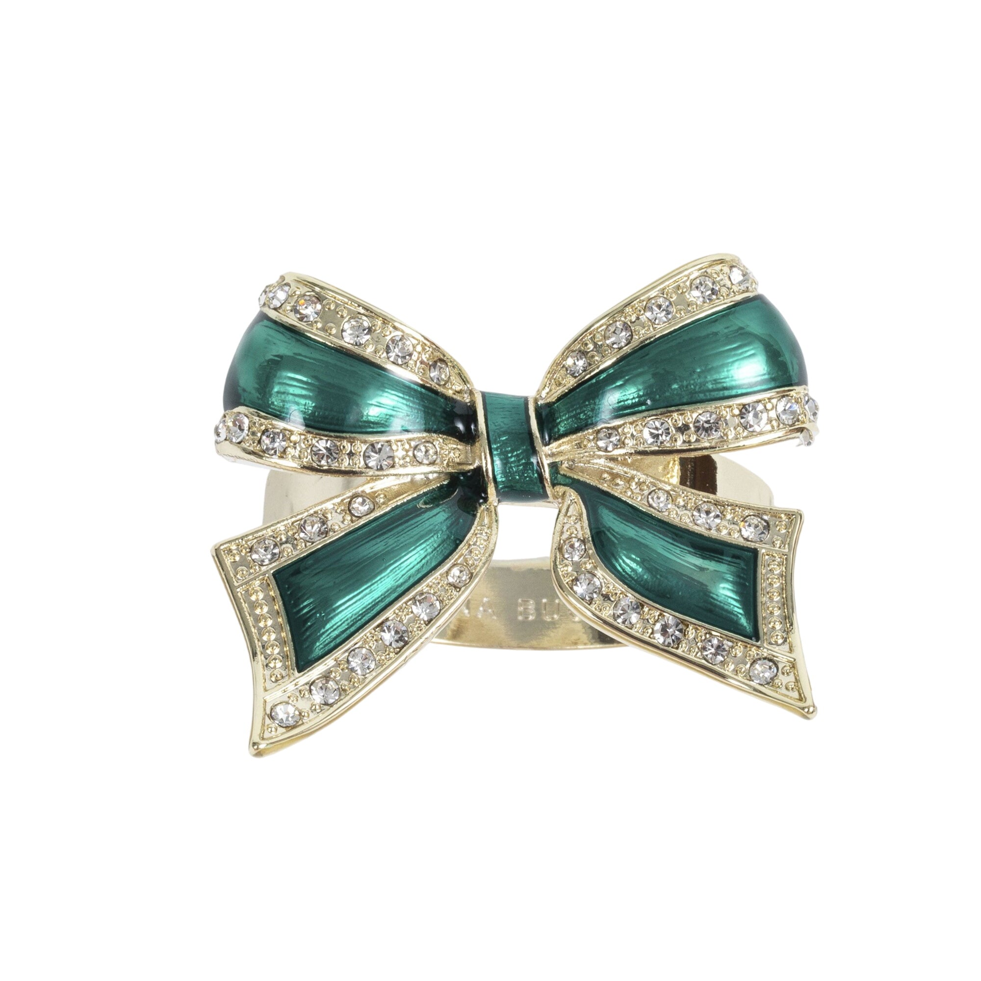 Enamel Bow Skinny Napkin Rings, Green, Set Of Four