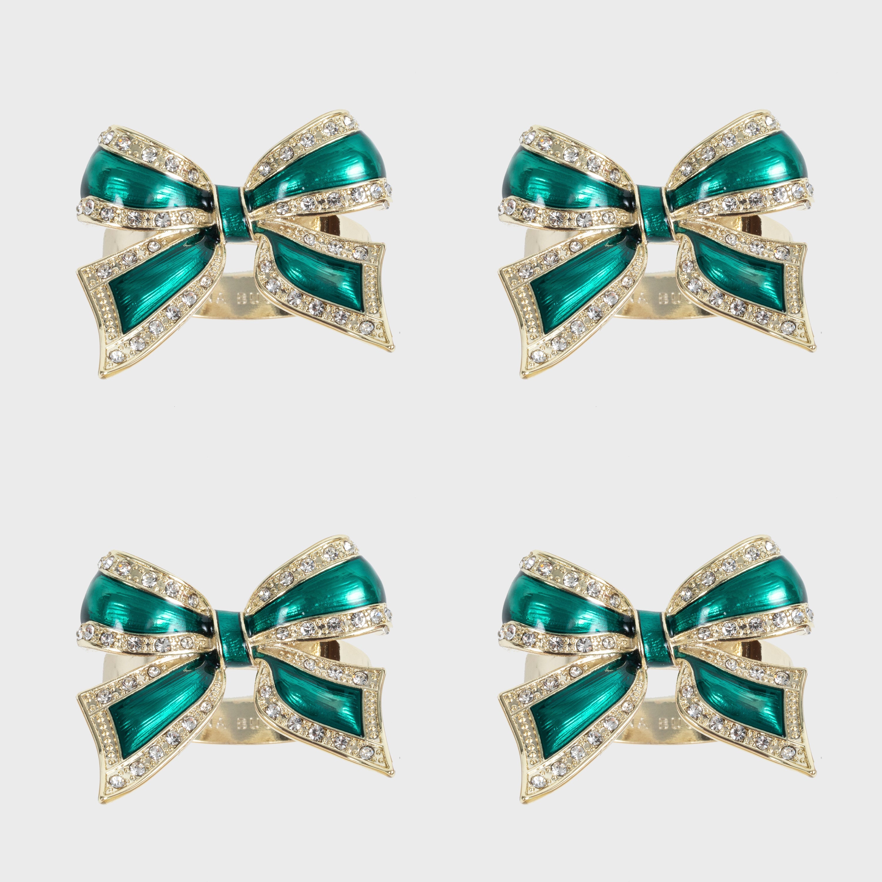 Enamel Bow Skinny Napkin Rings, Green, Set Of Four