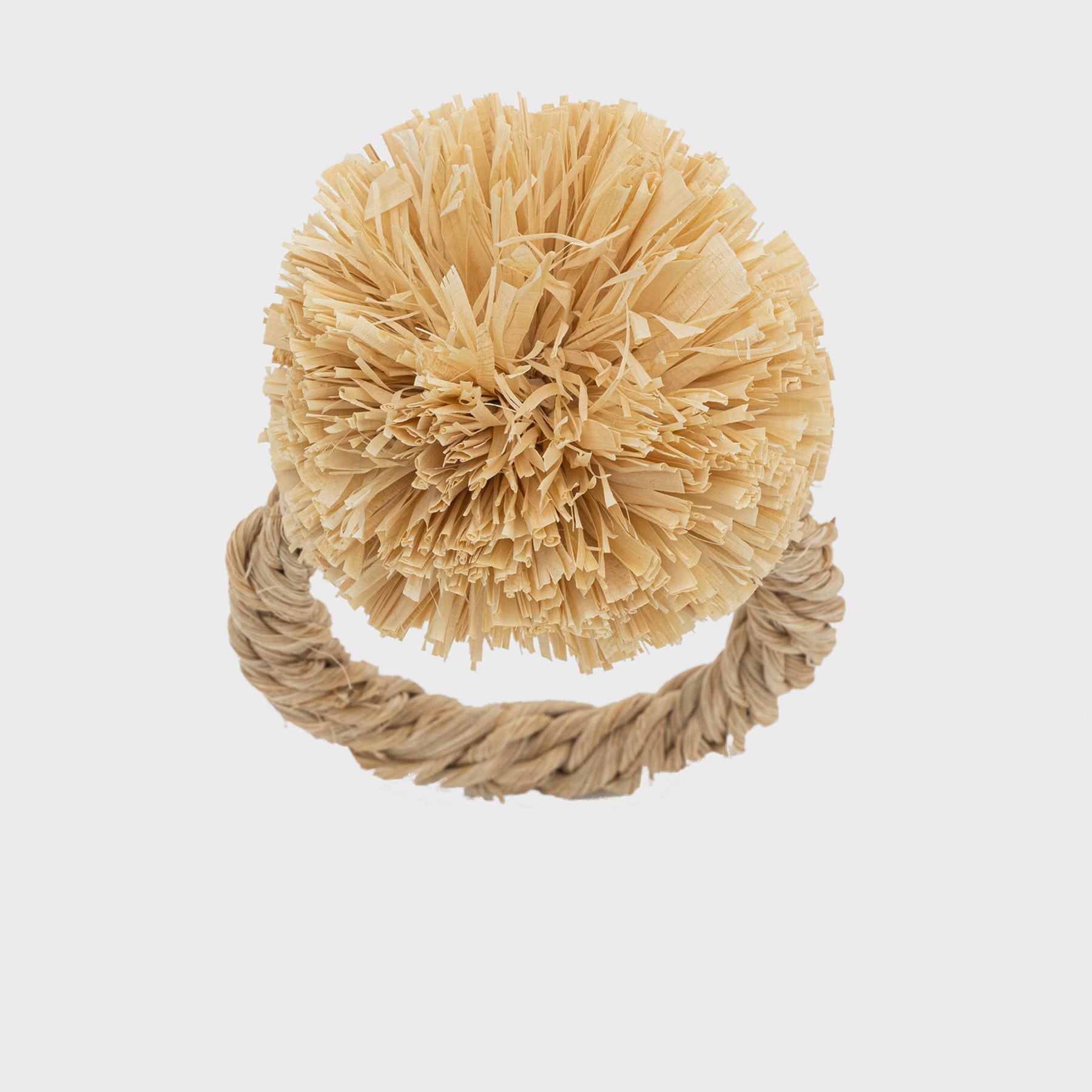 Straw Pompom Napkin Rings, Natural, Set Of Four