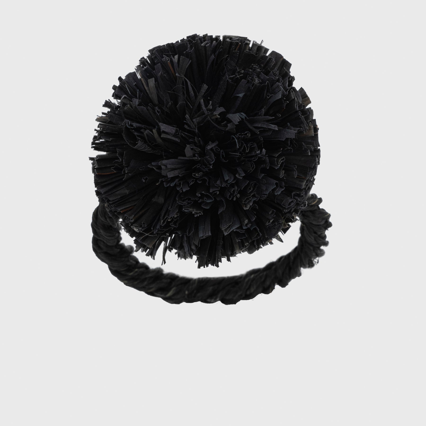 Straw Pompom Napkin Rings, Black, Set Of Four