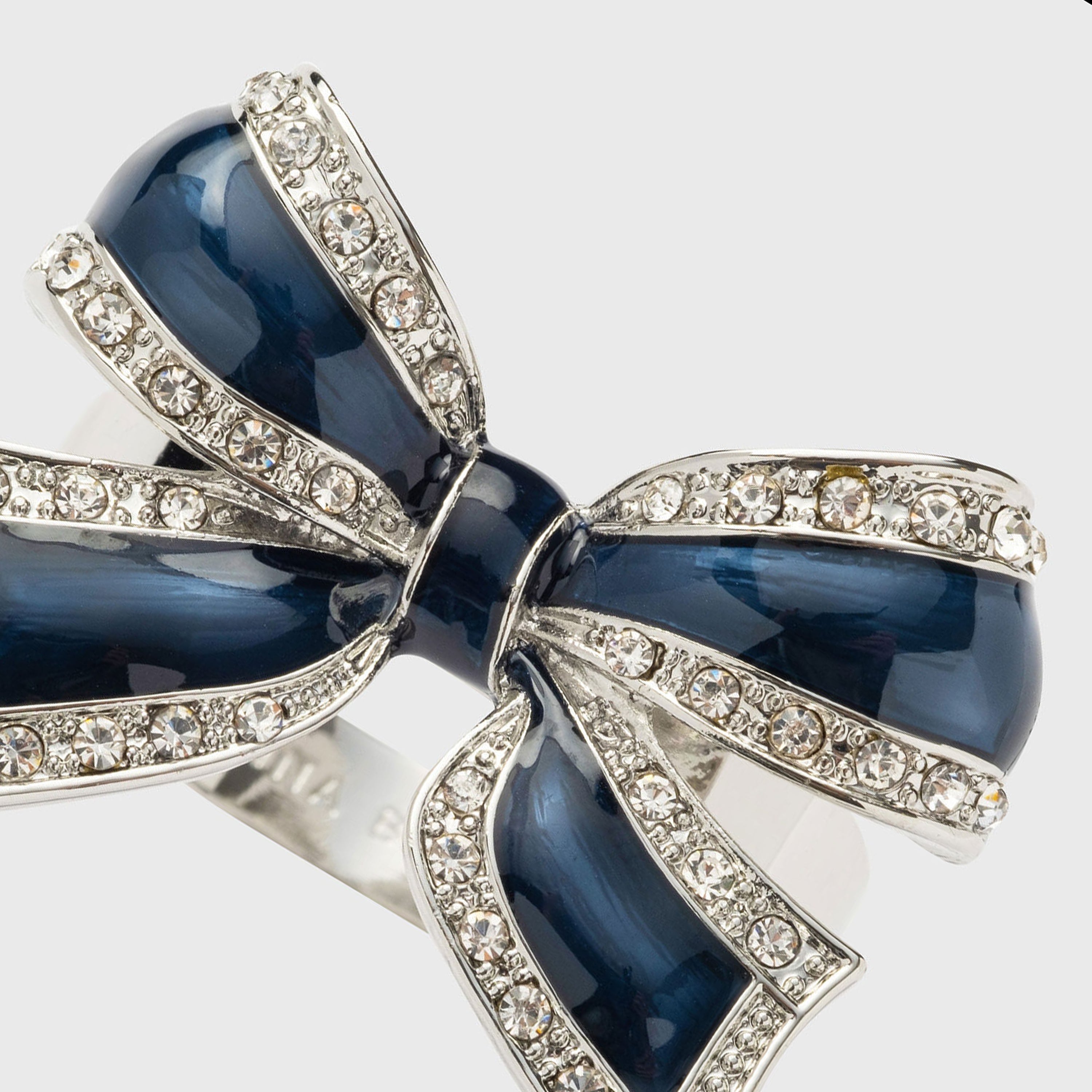 Enamel Bow Skinny Napkin Rings, Navy, Set Of Four