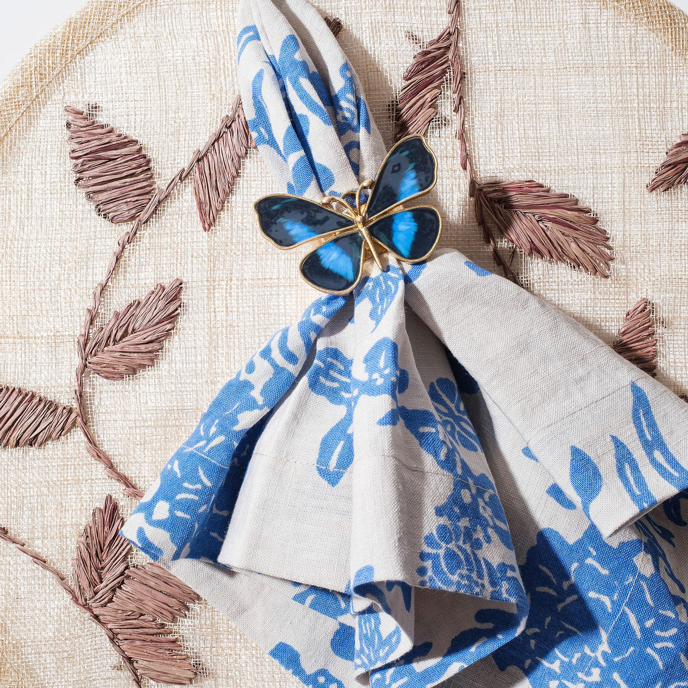 Garden Print Napkin, Blue, Set Of Two