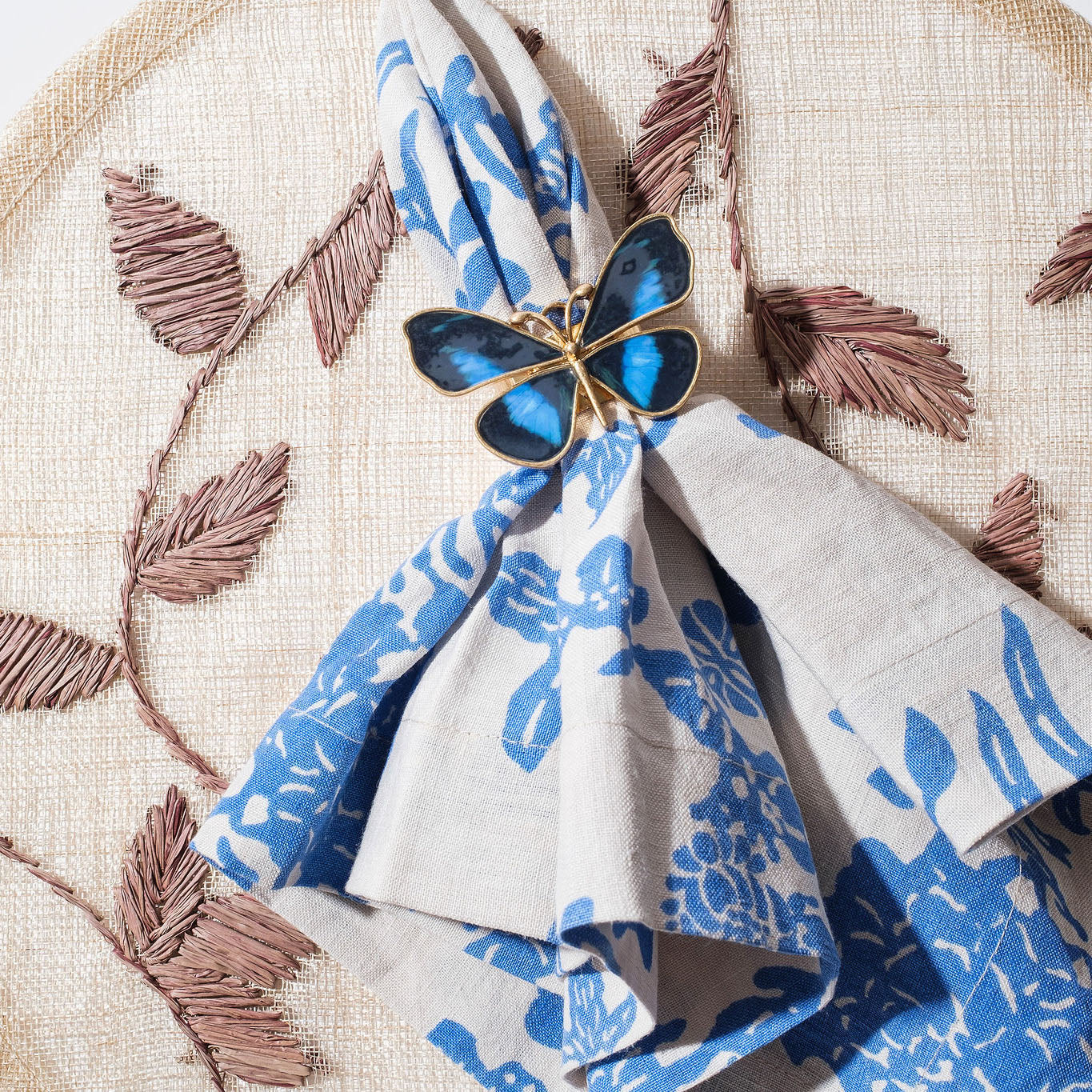 Painterly Butterfly Napkin Rings, Blue, Set Of Four