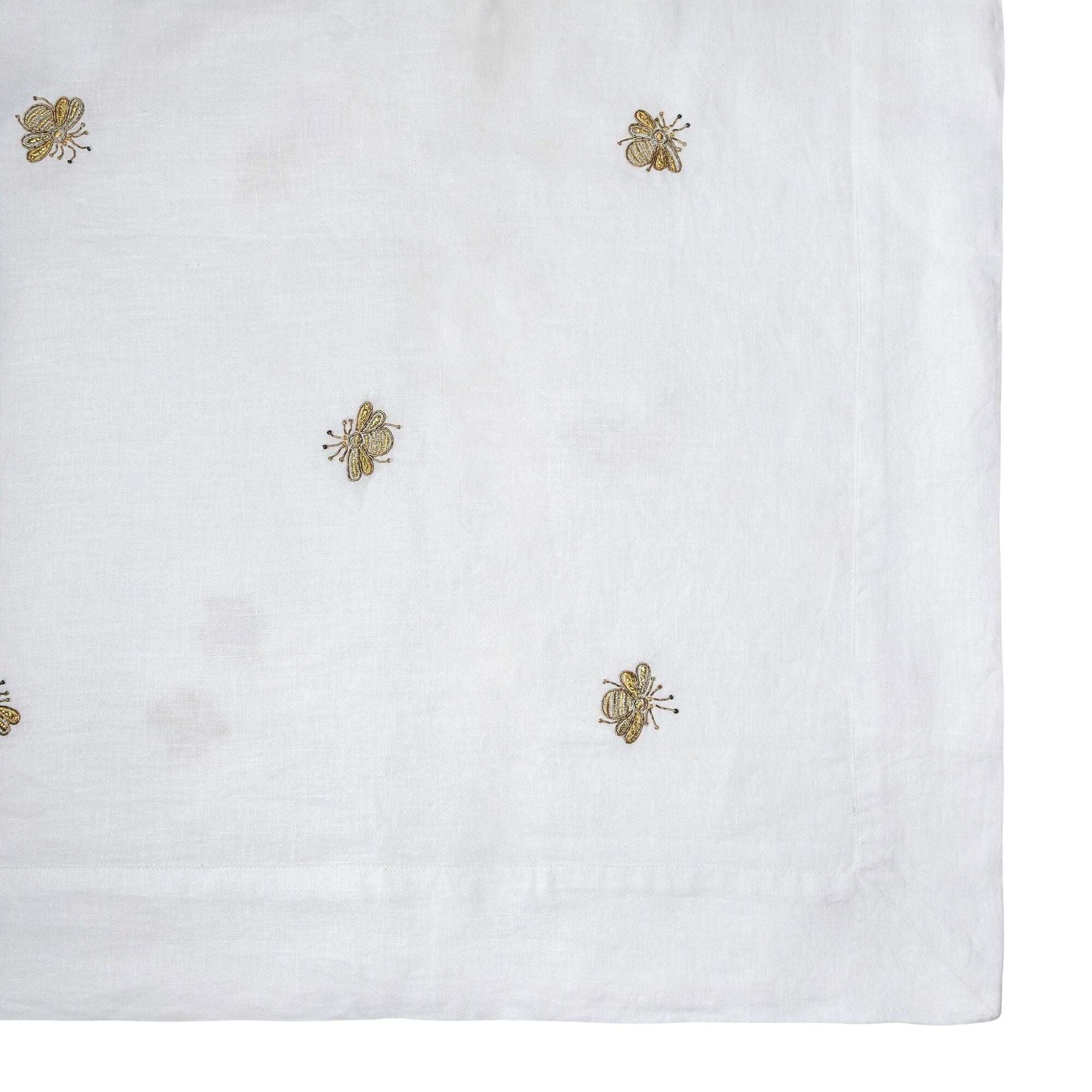 Embroidered Golden Bee Tablecloth, White