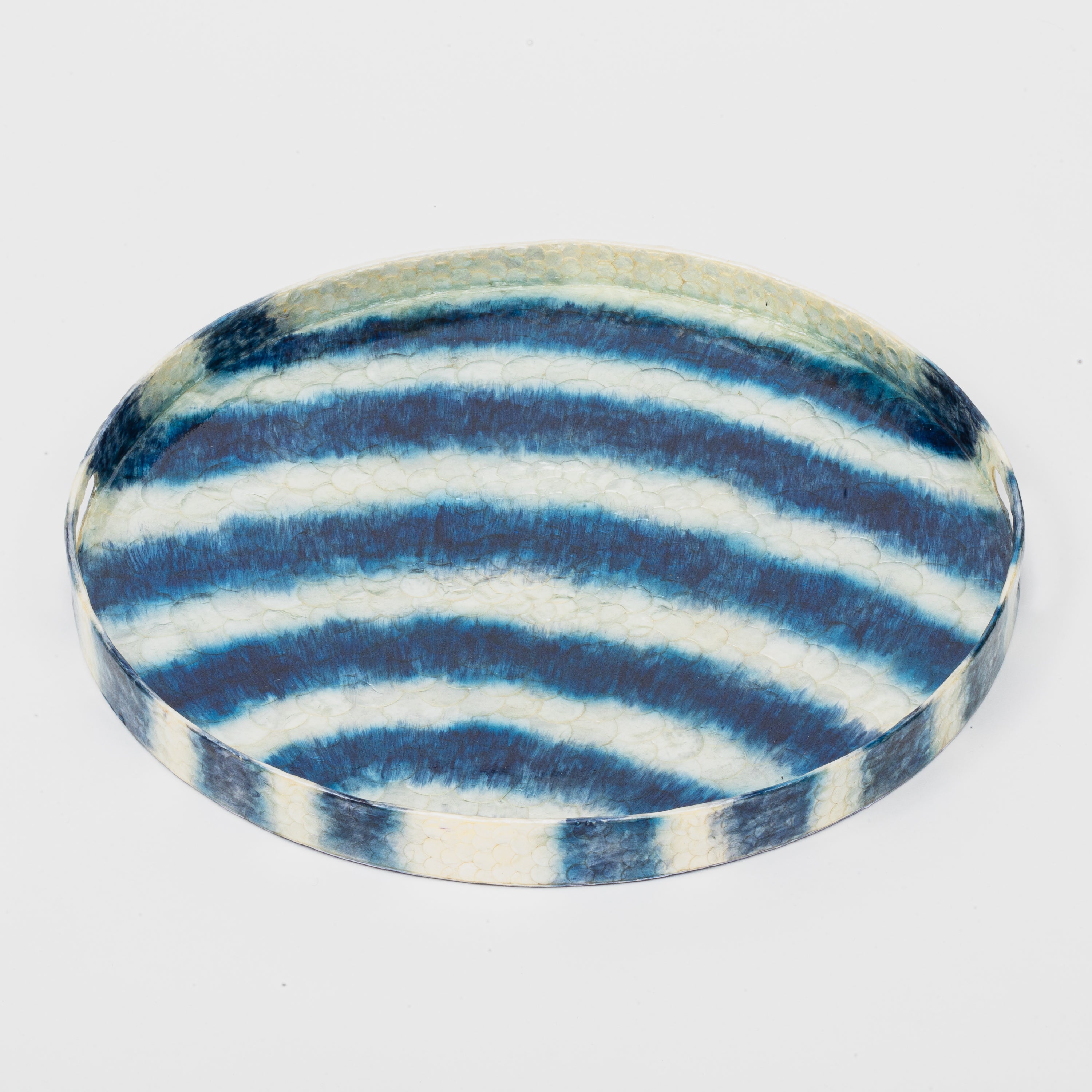 Extra Large Striped Capiz Tray, Blue