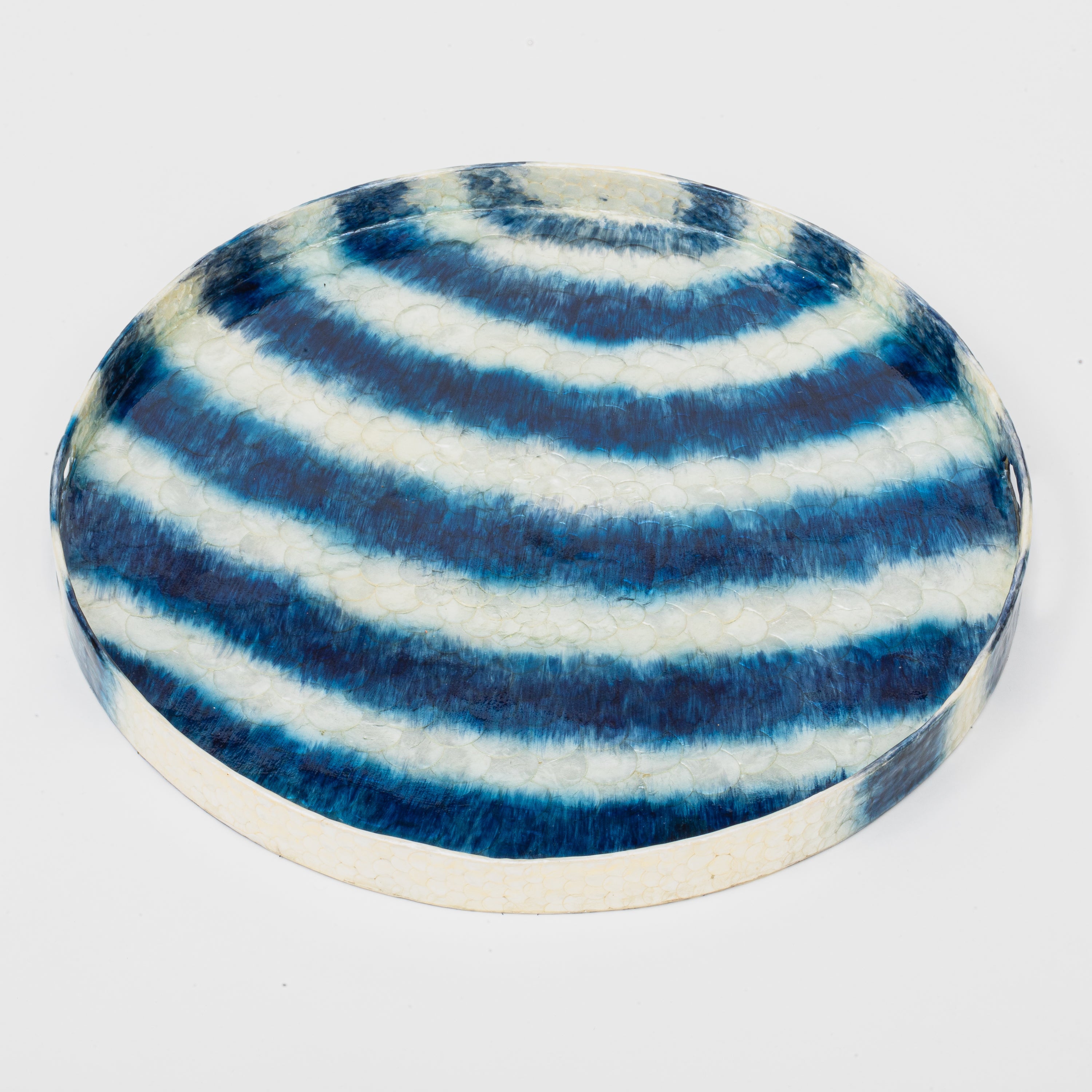 Extra Large Striped Capiz Tray, Blue