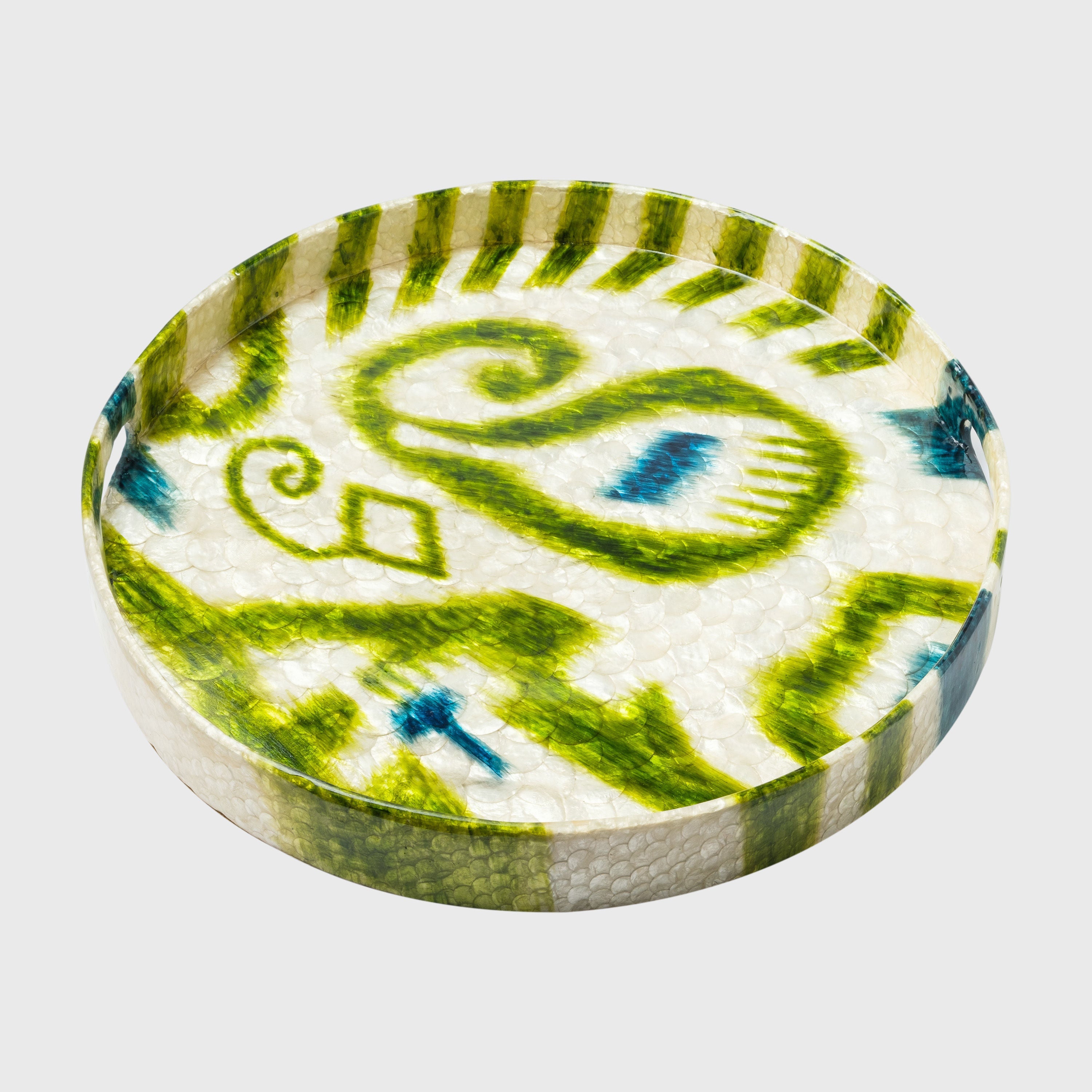 Extra Large Capiz Ikat Tray, Green, Limited Edition