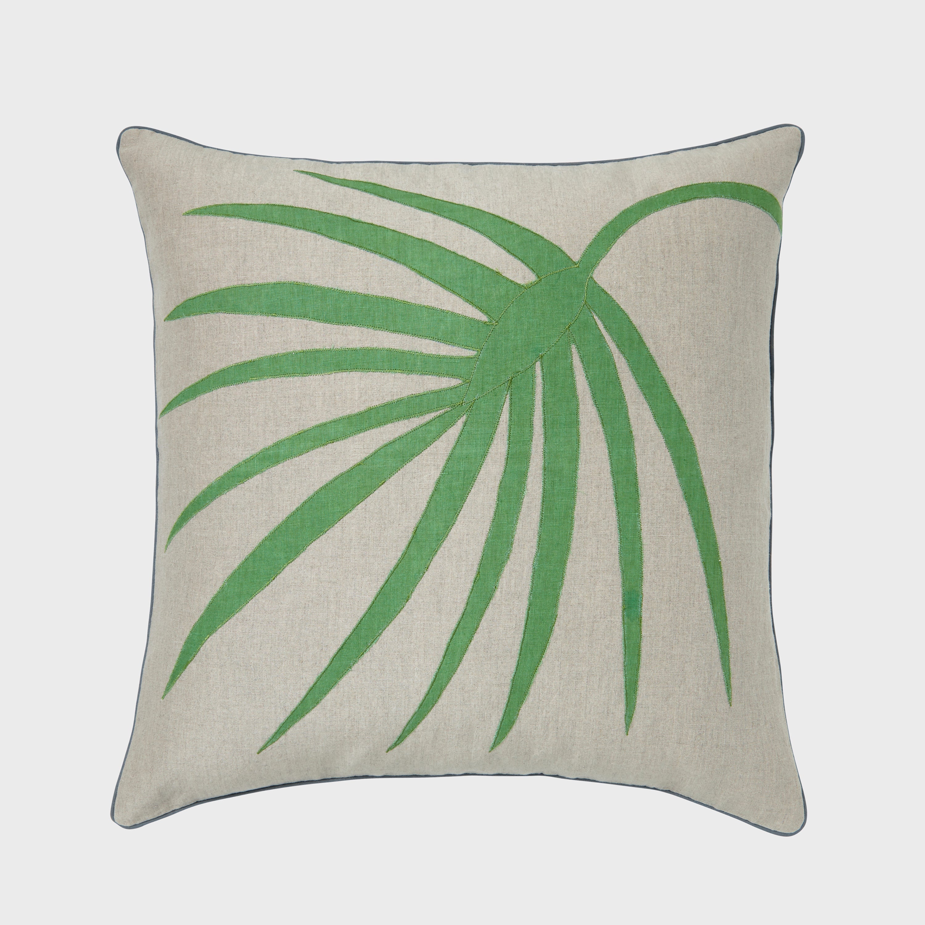 Palm Frond Pillow, Natural Linen With Green