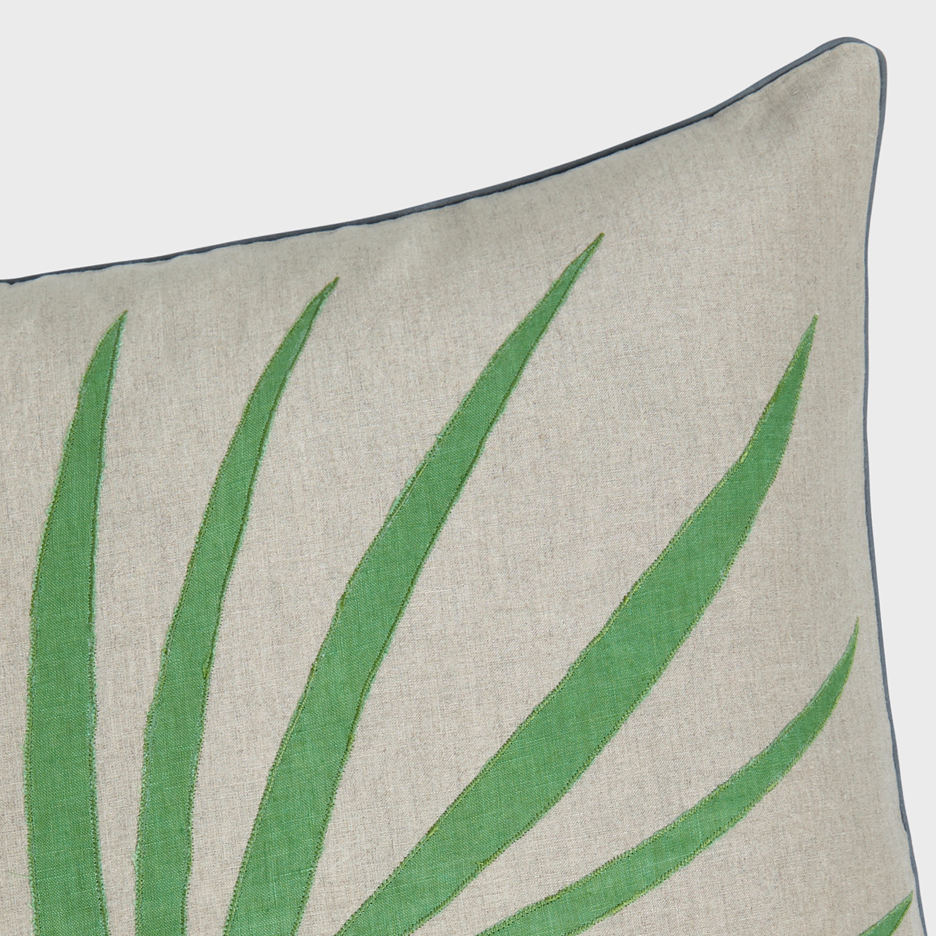 Palm Frond Pillow, Natural Linen With Green