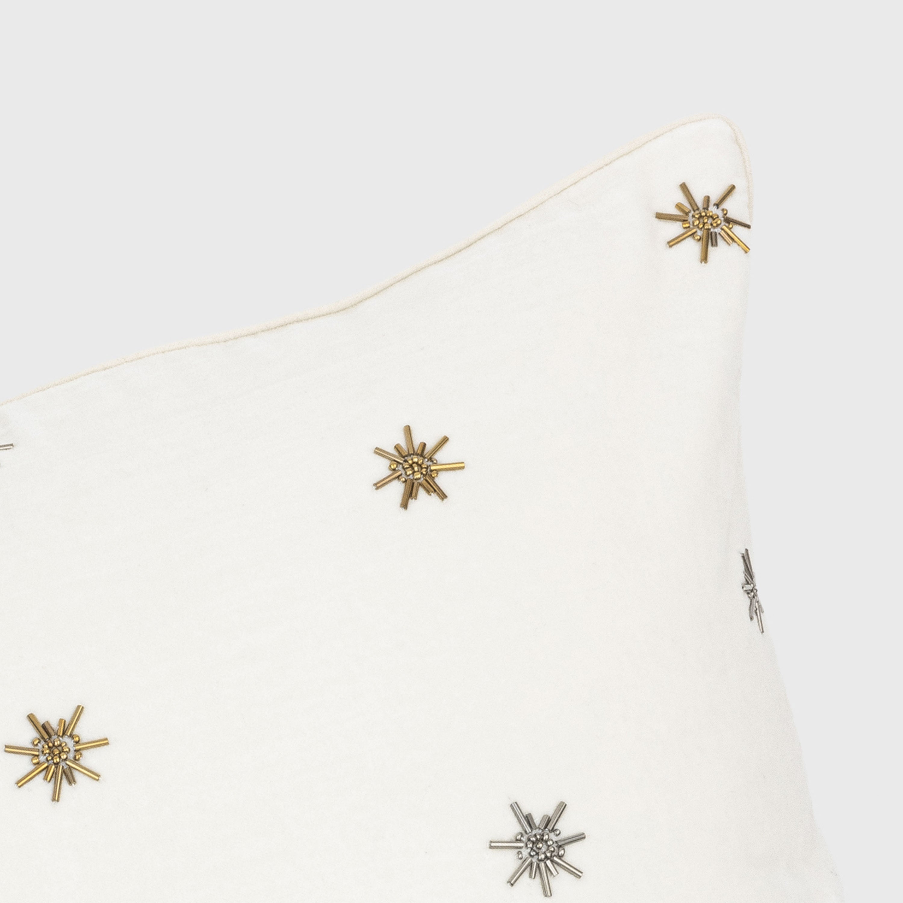 Embroidered Star Pillow, Cream Cotton Velvet