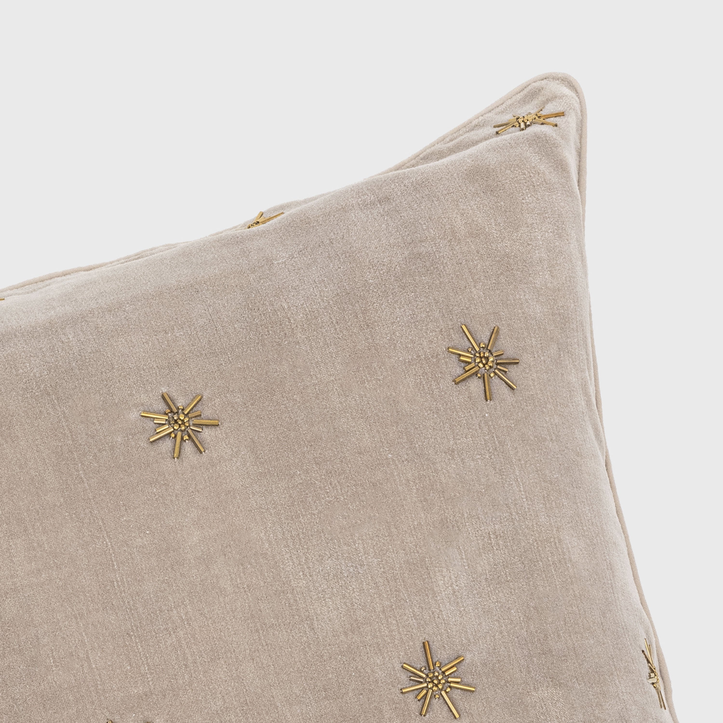 Embroidered Star Pillow, Taupe Cotton Velvet